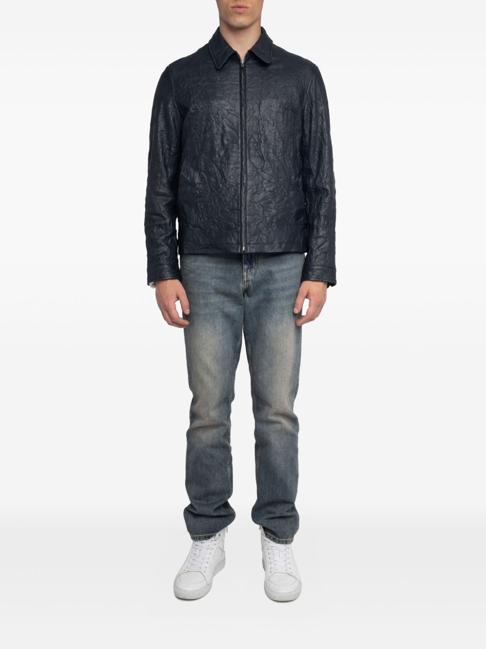 zip-up leather jacket - 2