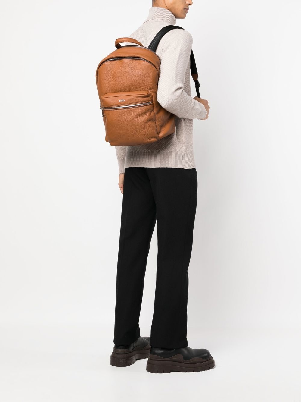 logo-plaque leather backpack - 2