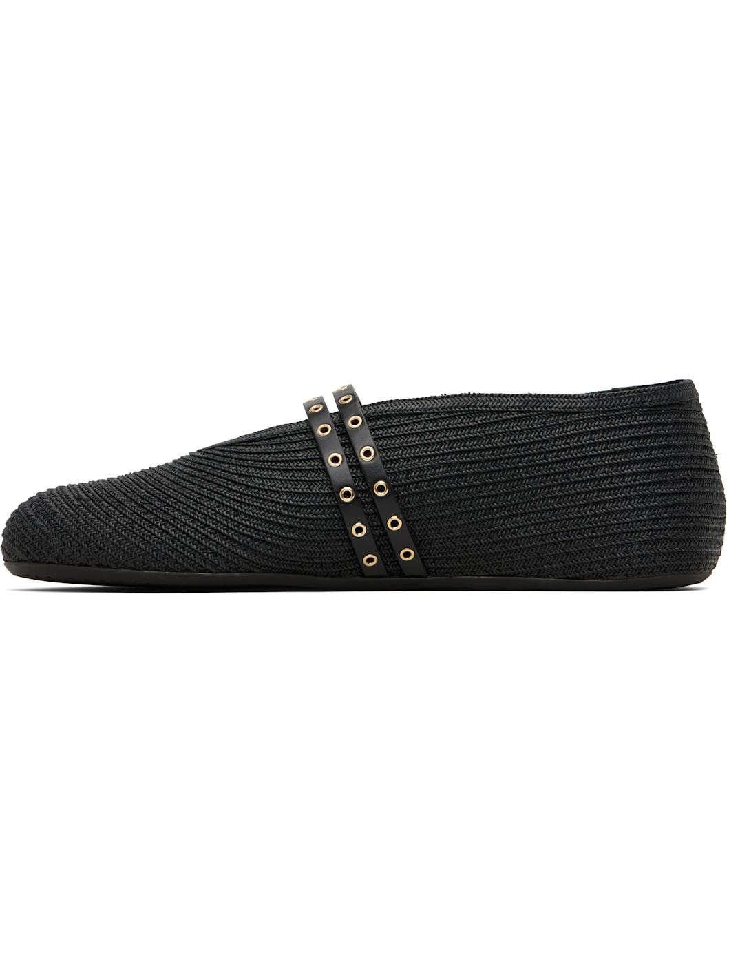 Black Paper Straw Ballerina Flats - 3