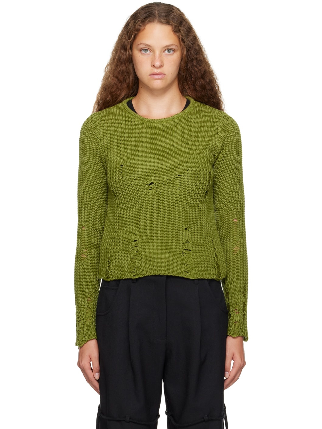 Green Distressed Sweater - 1