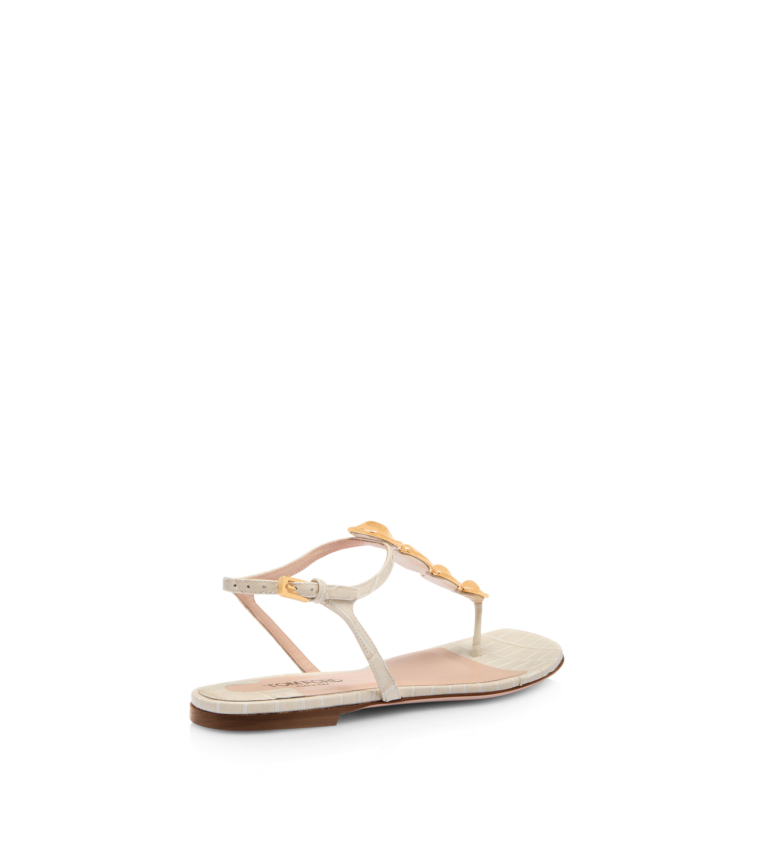 STAMPED CROC LEATHER TITAN T STRAP THONG SANDAL - 3