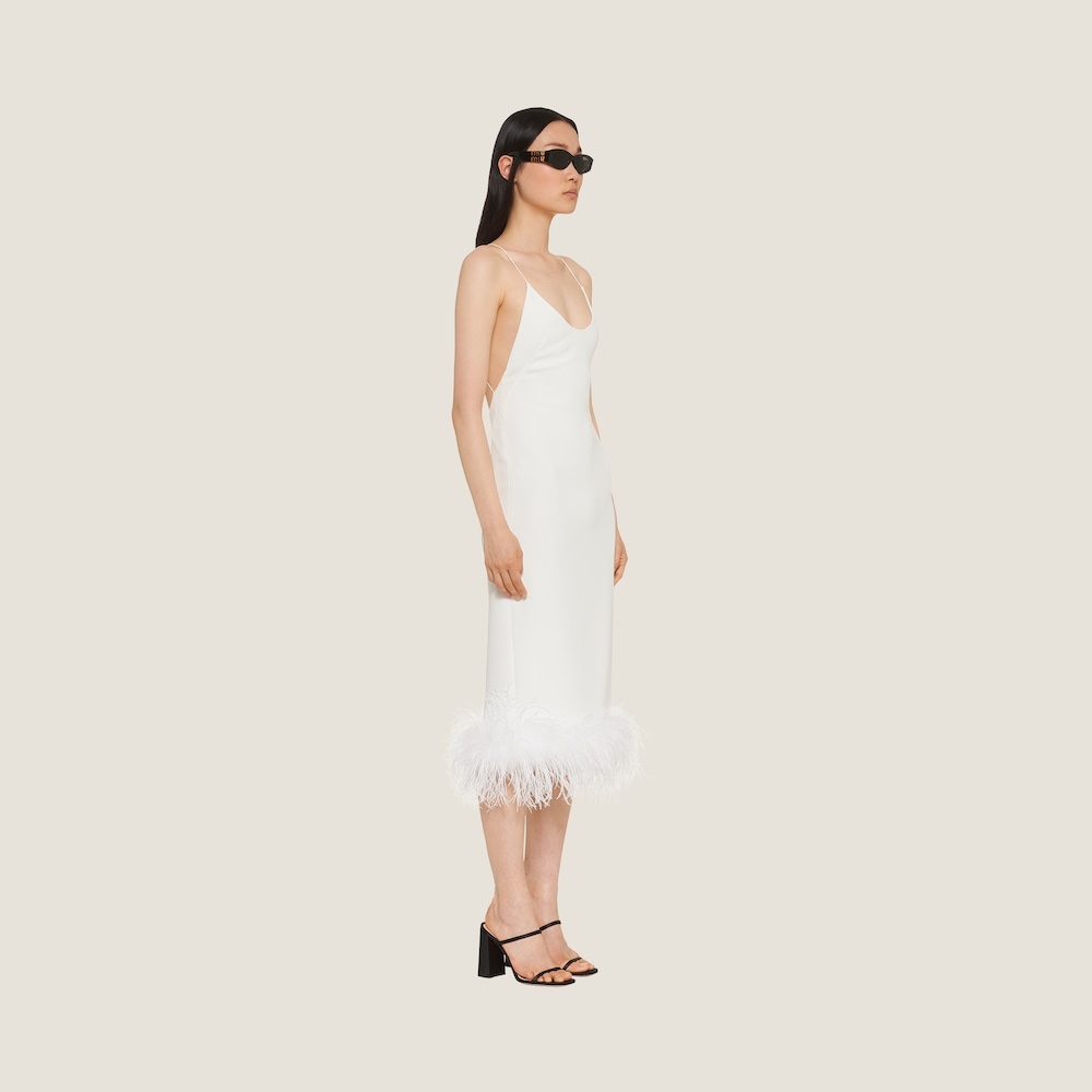 Stretch cady dress with feathers - 5