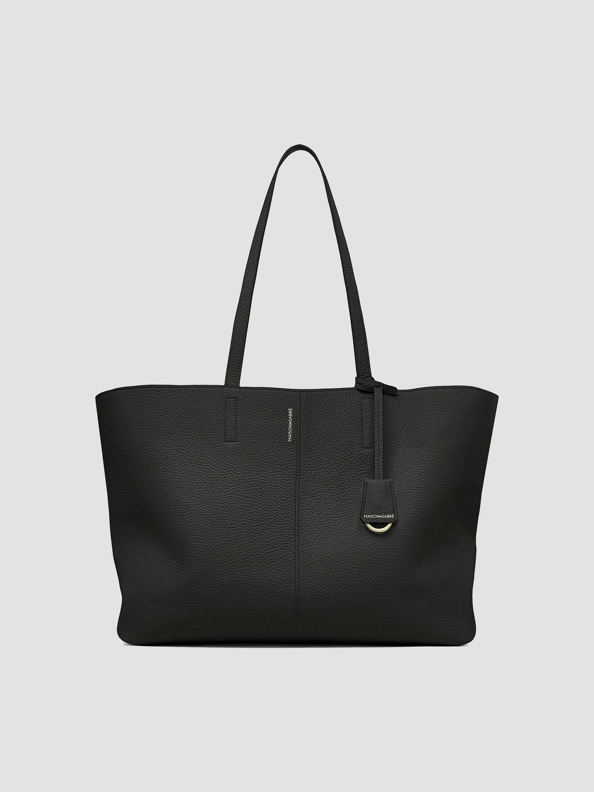 Women's Large Leather Zipped Soft Tote Bag - Black Caviar - 1