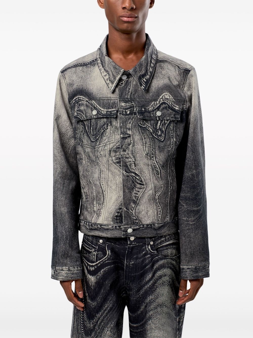 swirl-print denim jacket - 4