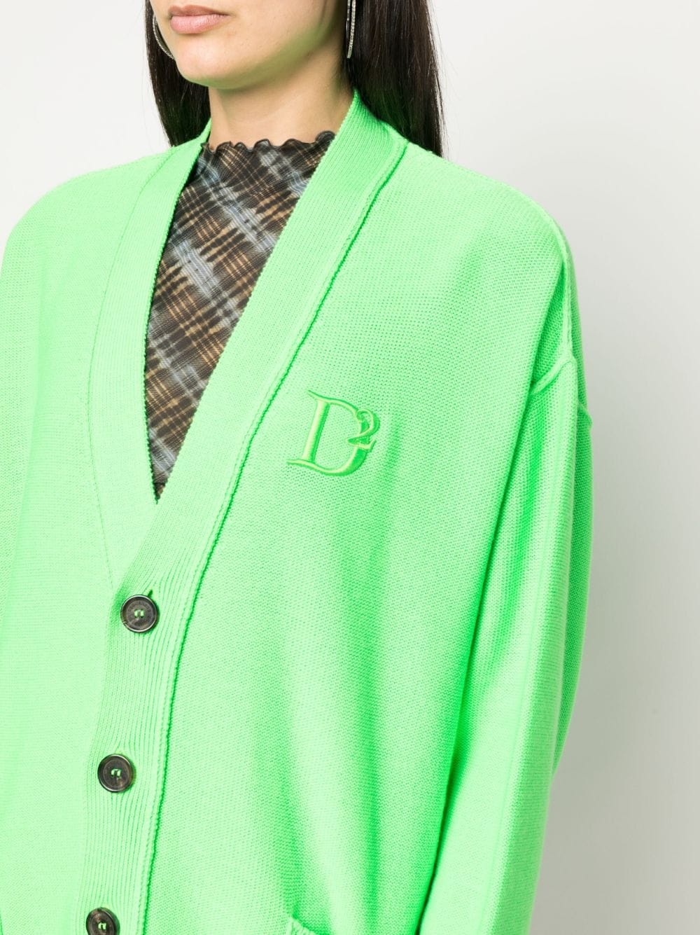 embroidered-logo virgin wool cardigan - 5