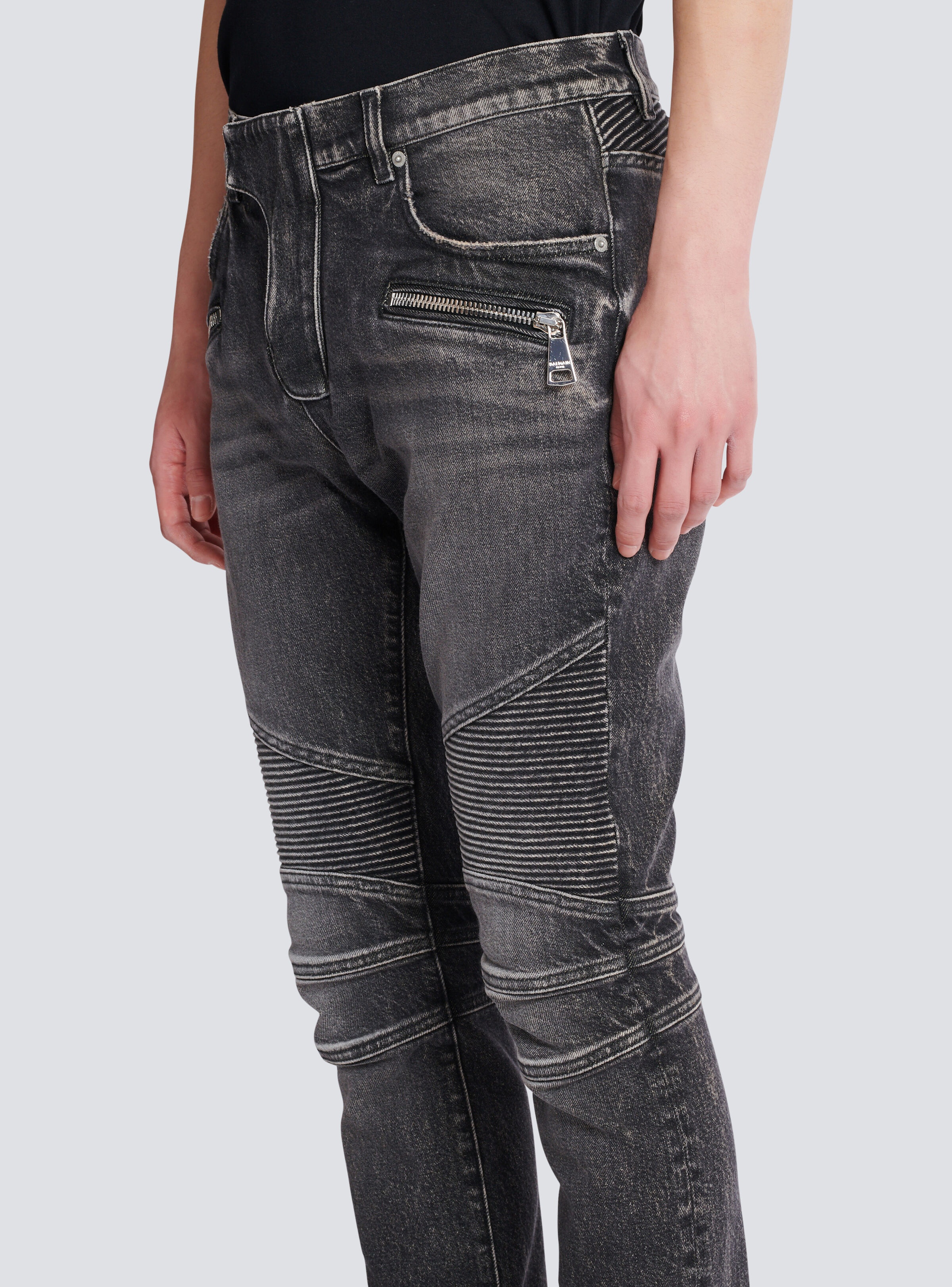 Slim-fit biker trousers in denim - 7