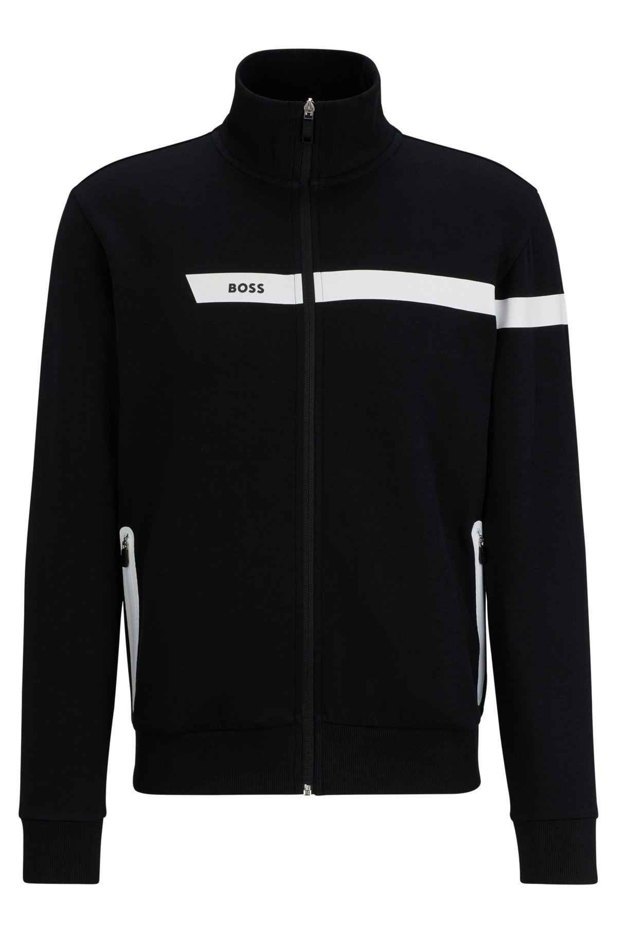 COTTON-BLEND ZIP-UP SWEATSHIRT WITH GRAPHIC LOGO STRIPE - 1