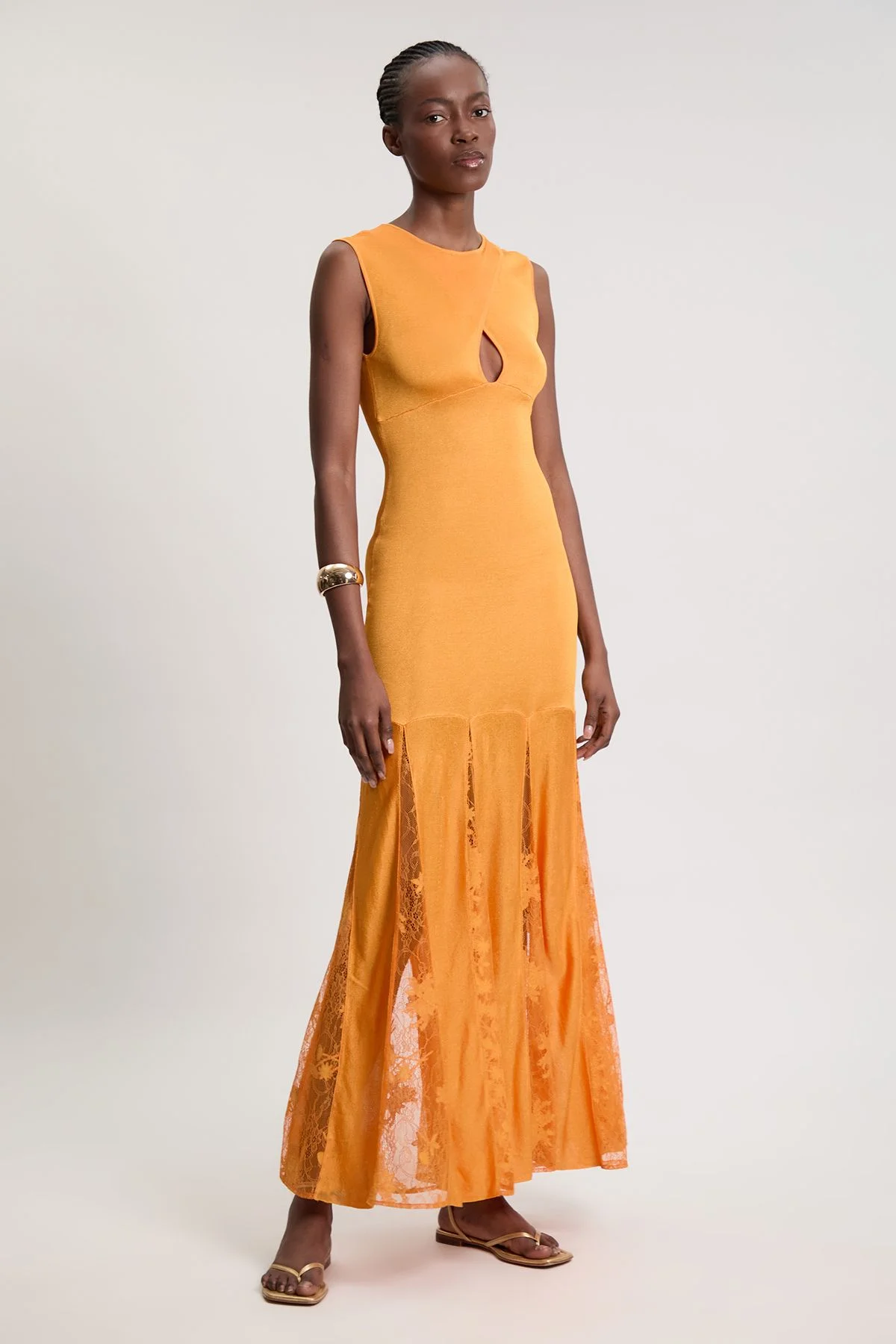 Viscose Blend Slinky Sheer Lace Detail Knit Maxi Dress - 1