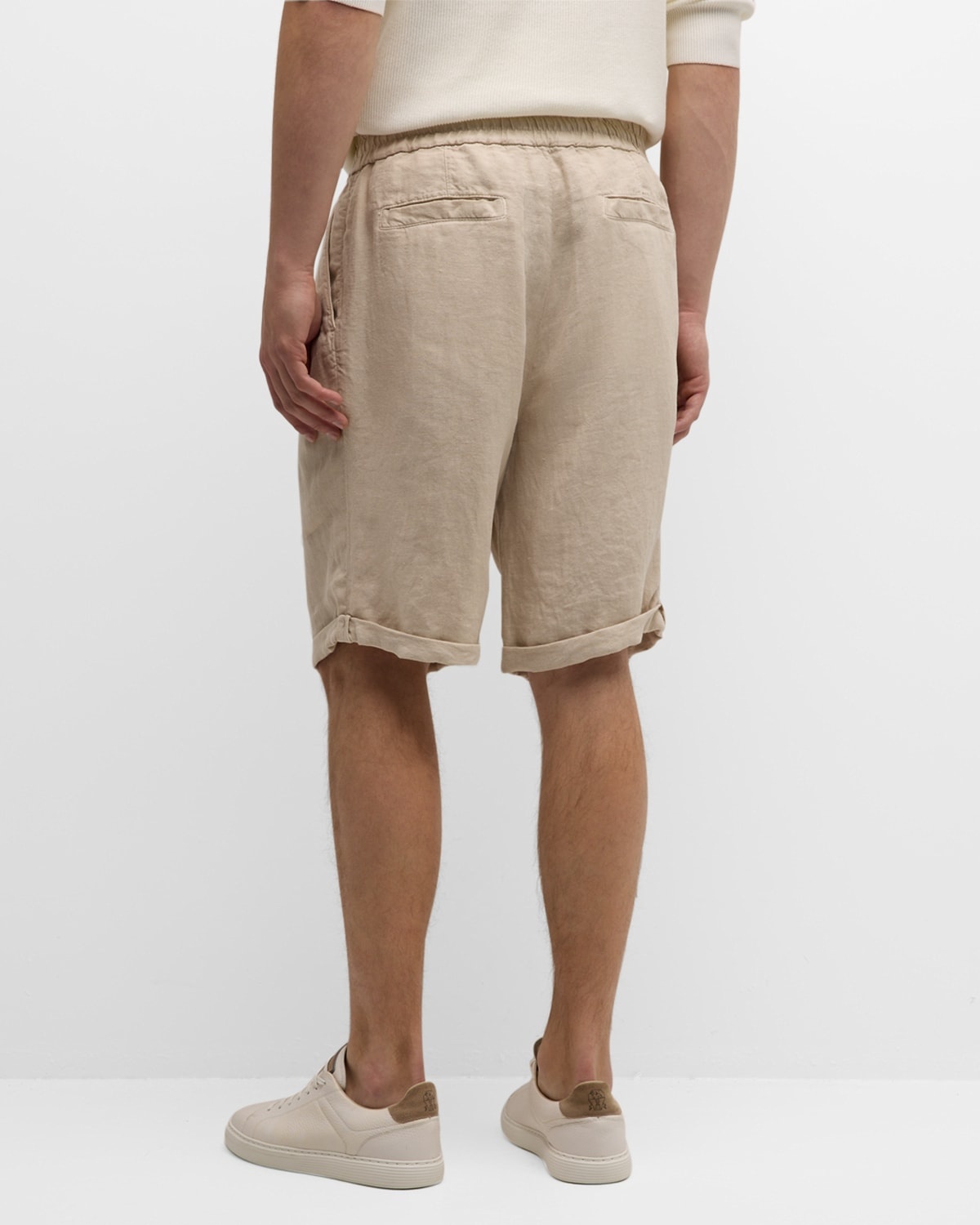 Men's Linen Double-Pleated Drawstring Shorts - 4