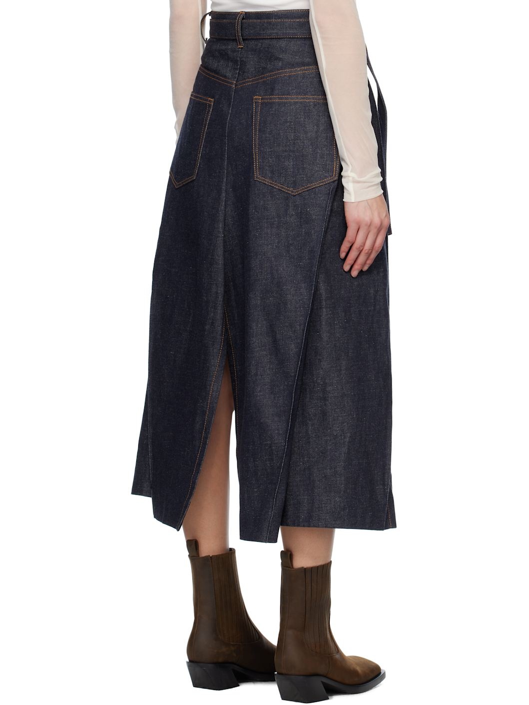 Indigo Mix Denim Midi Skirt - 3