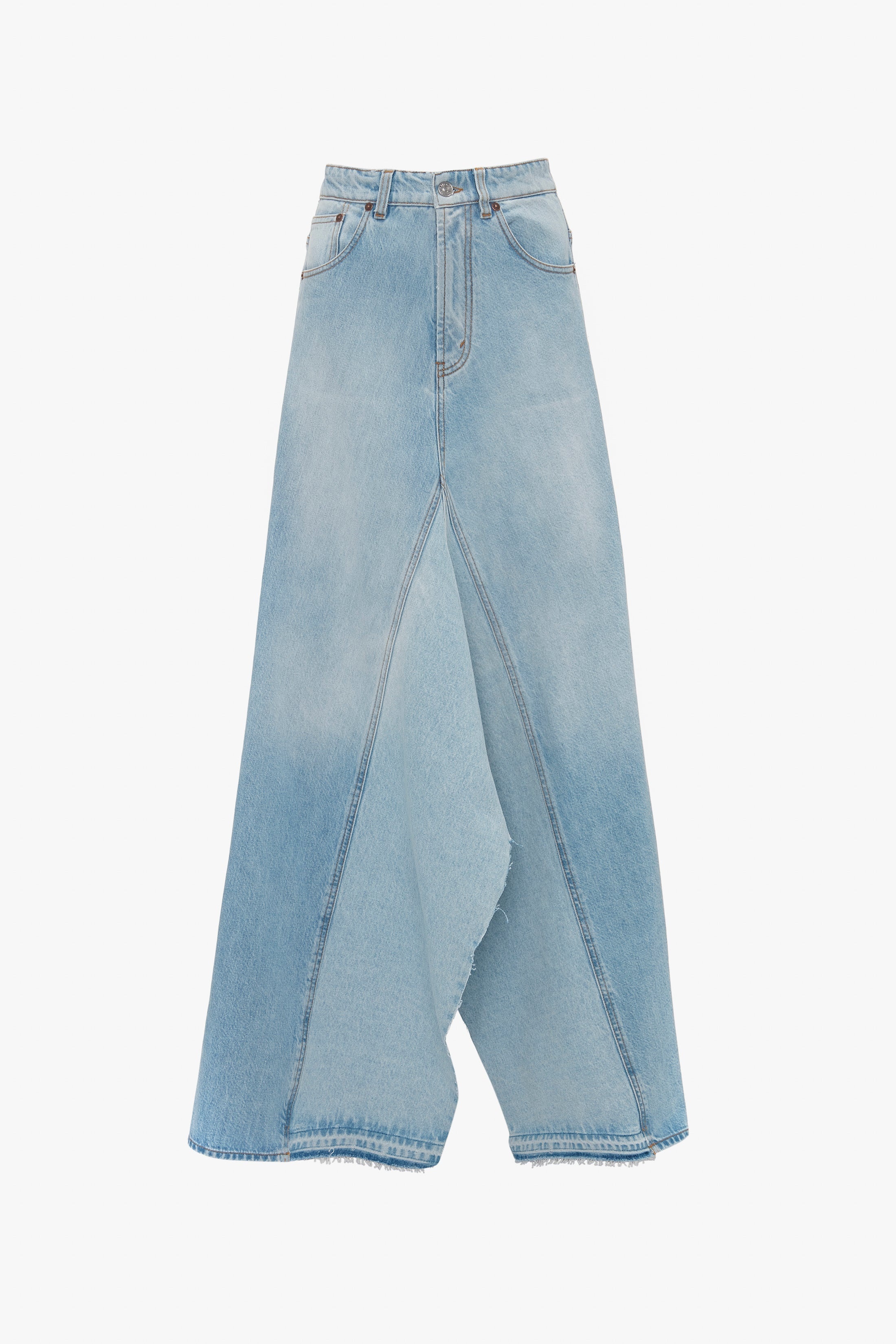 Maxi Godet Denim Skirt In Light Blue Wash - 1