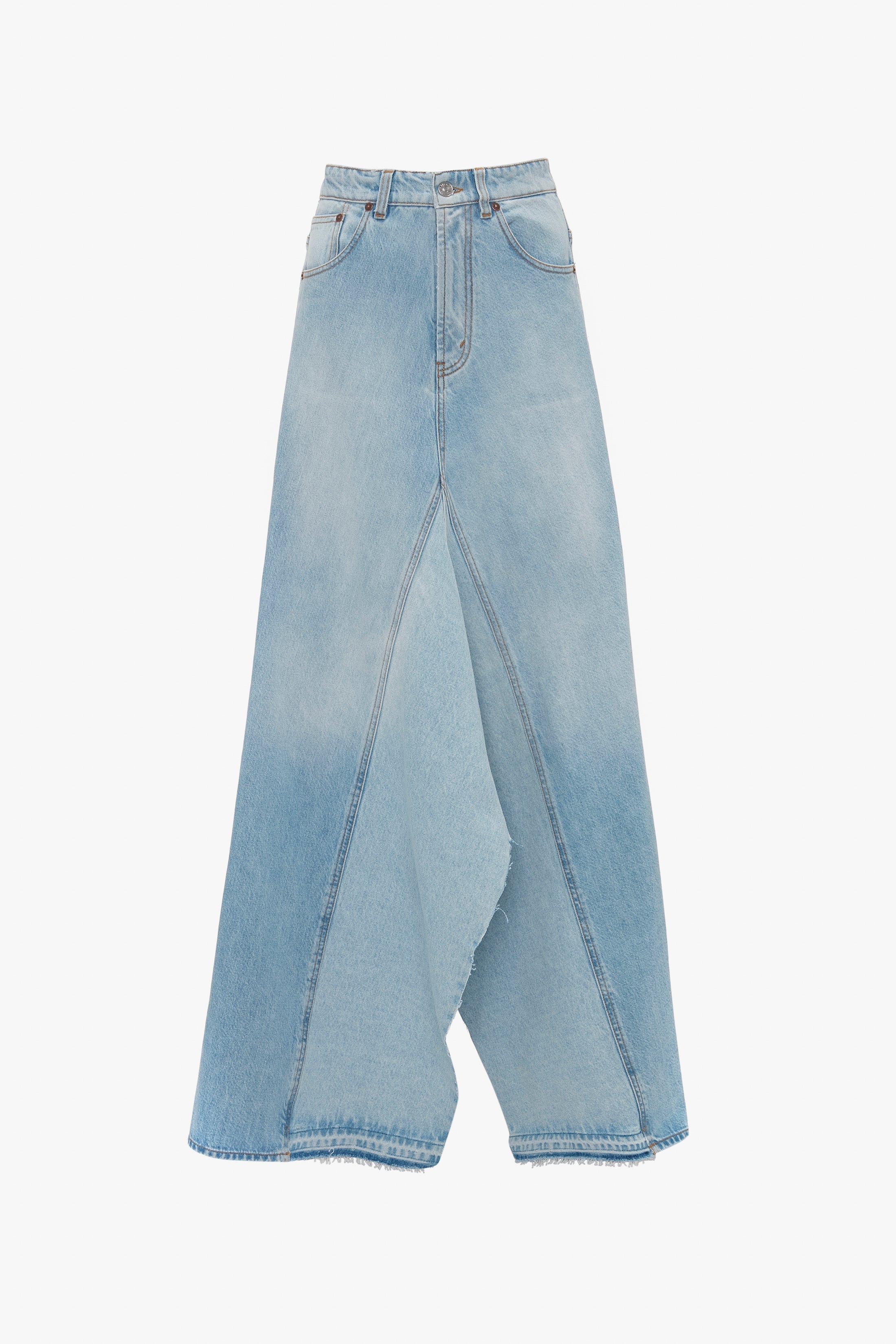 Maxi Godet Denim Skirt In Light Blue Wash - 1