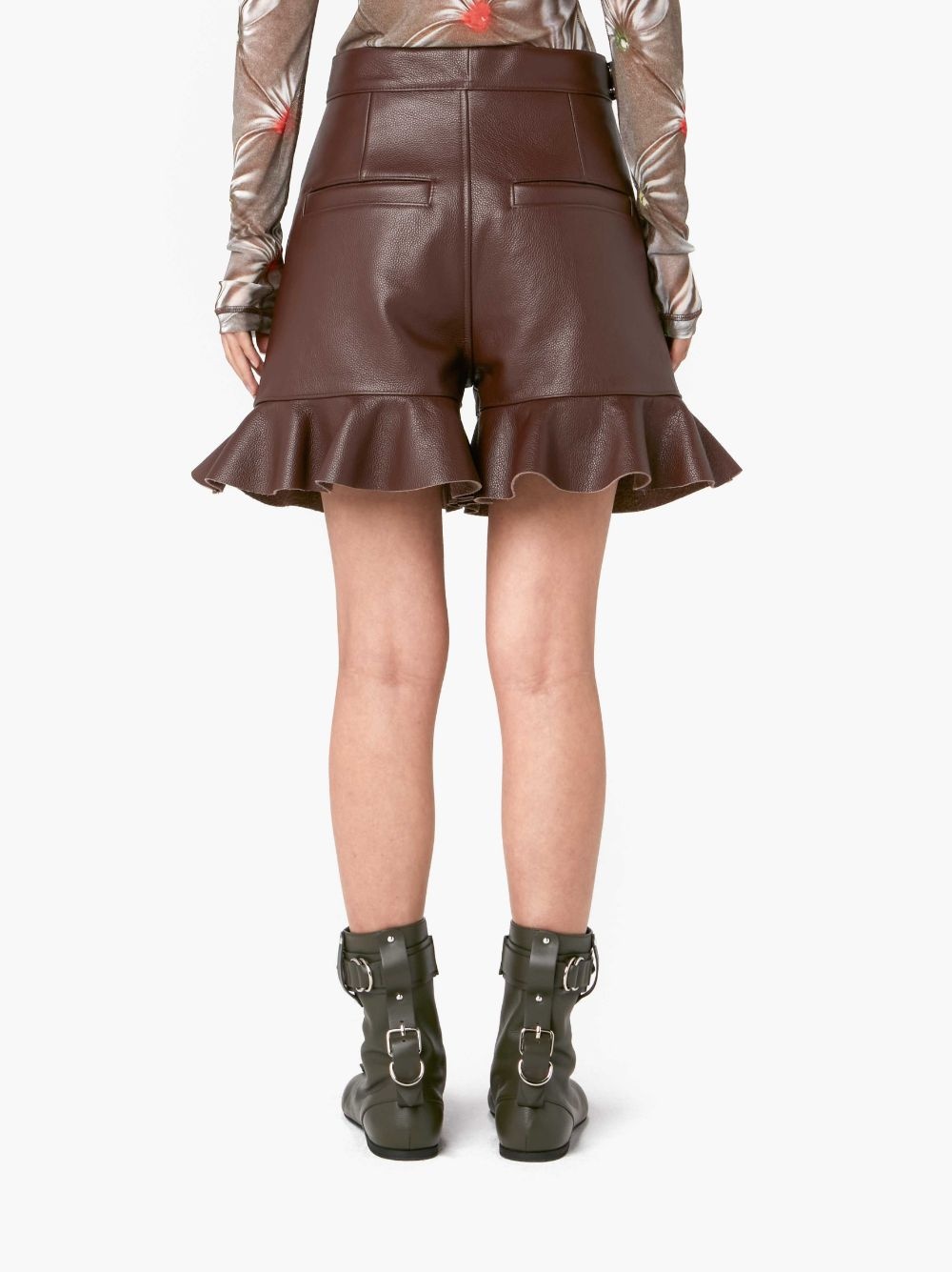 PADLOCK STRAP RUFFLED LEATHER SHORTS - 3