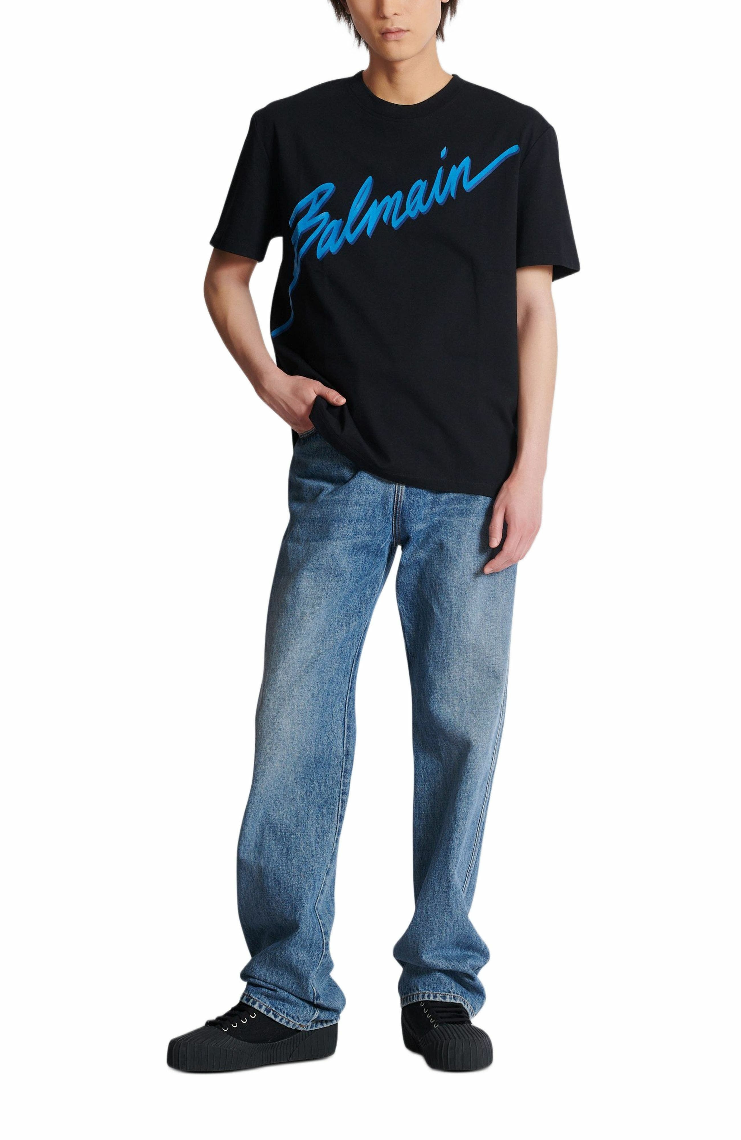 Balmain Lettre flocked T-shirt in Blue at Nordstrom - 2