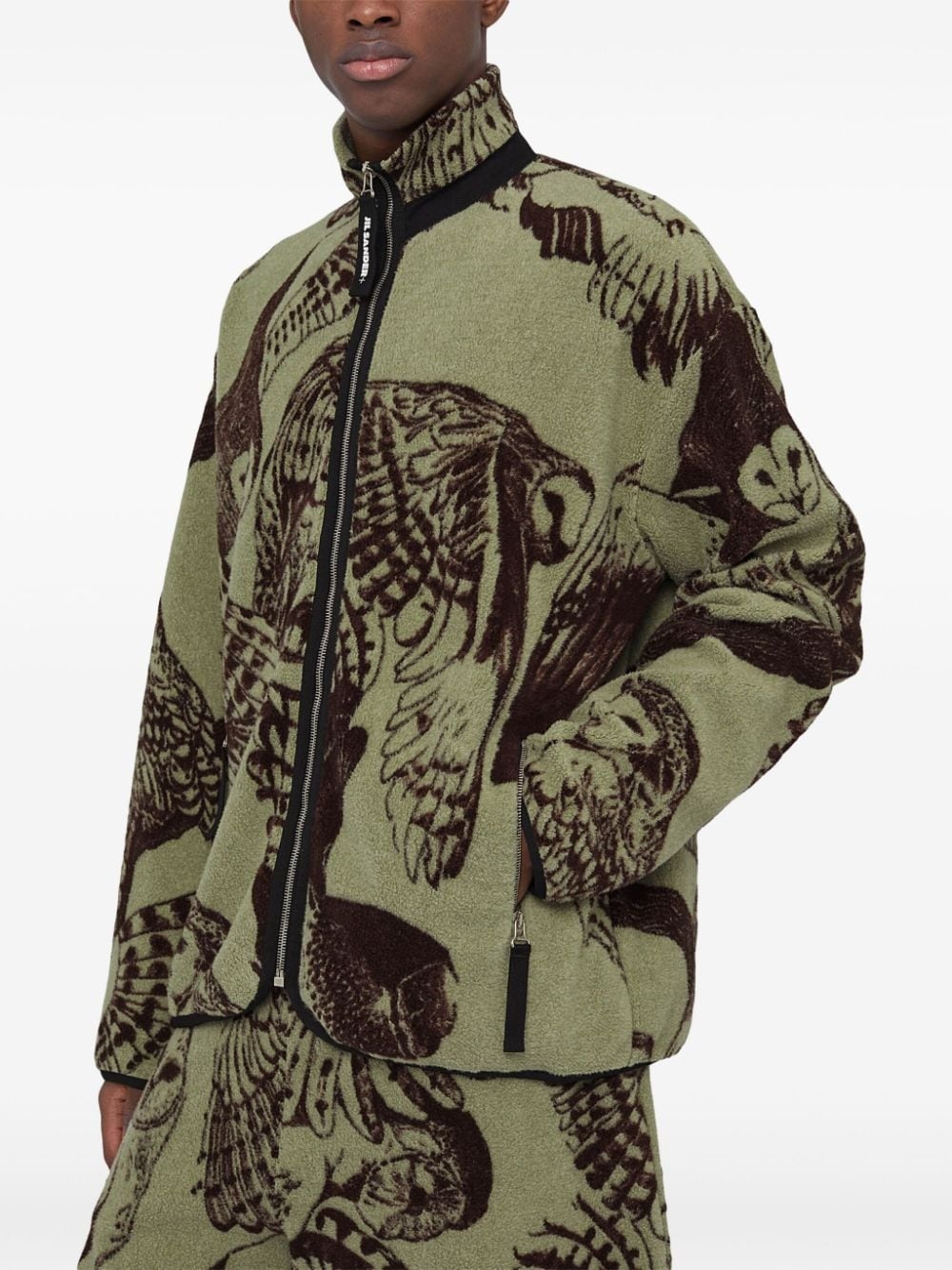 patterned-jacquard zip-up sweatshirt - 4