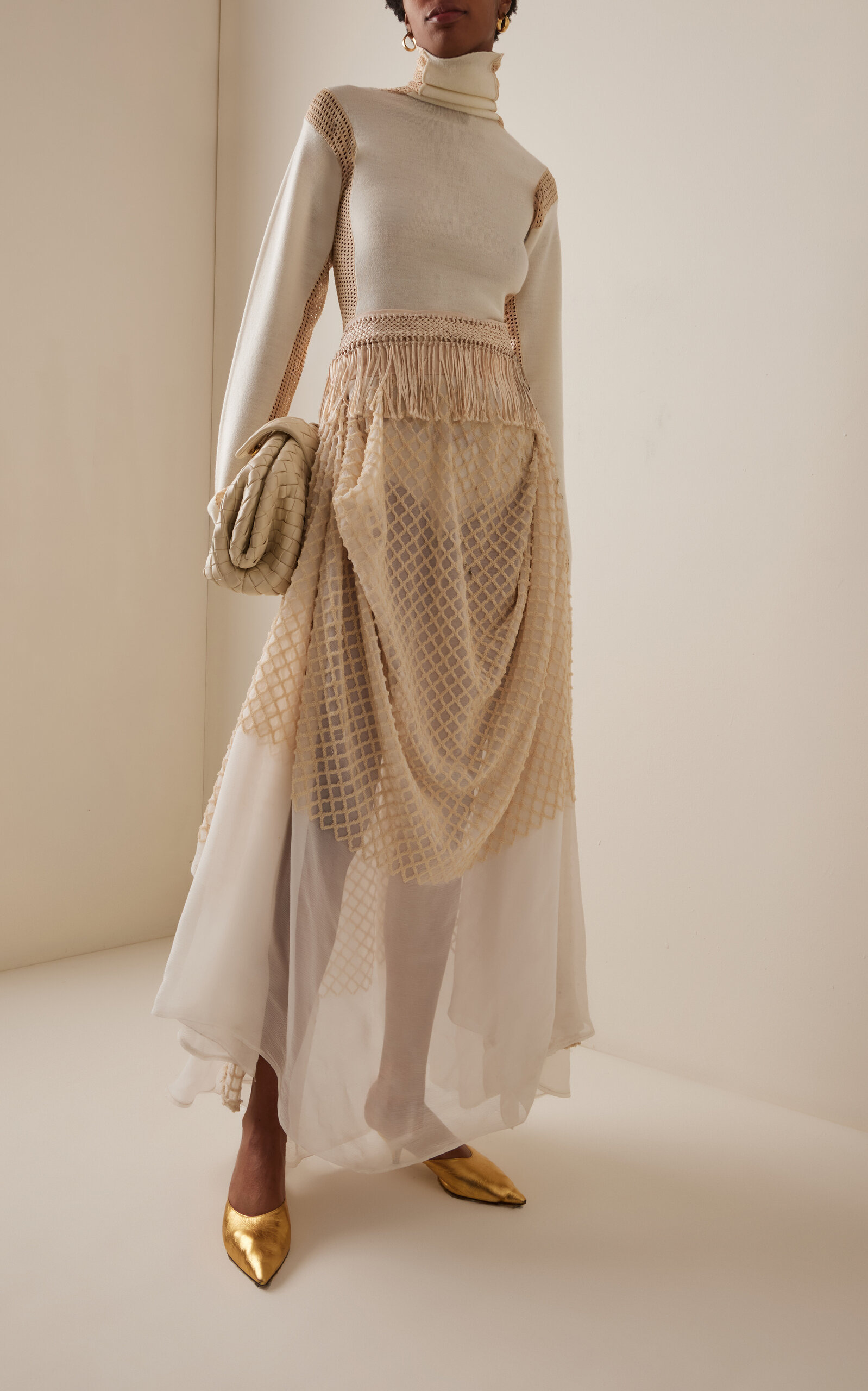 Crochet-Detailed Wool-Blend Turtleneck Top ivory - 3