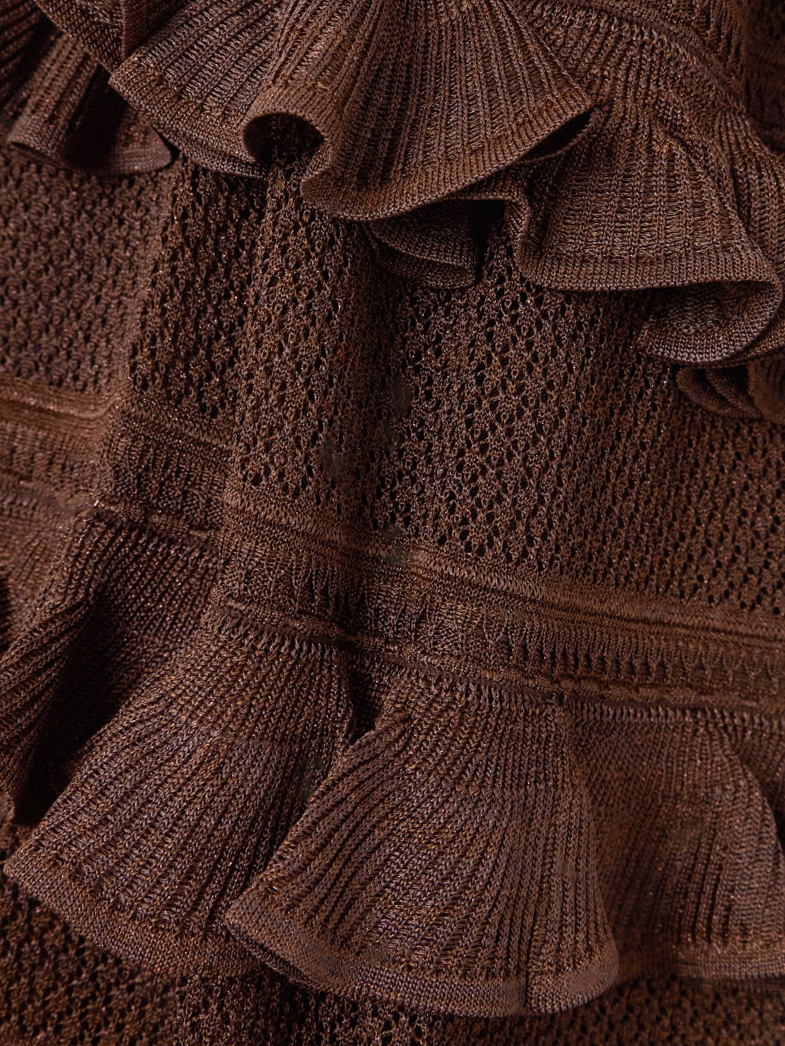 Ruffled tiered pointelle-knit midi dress Chocolate - 4