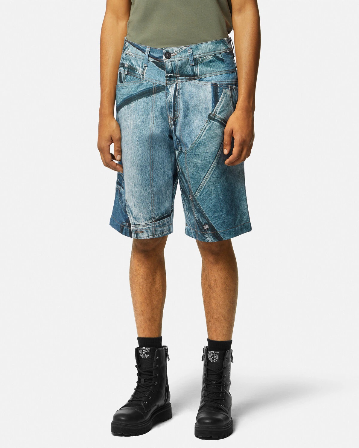 Patchwork Denim Bermuda Shorts - 4