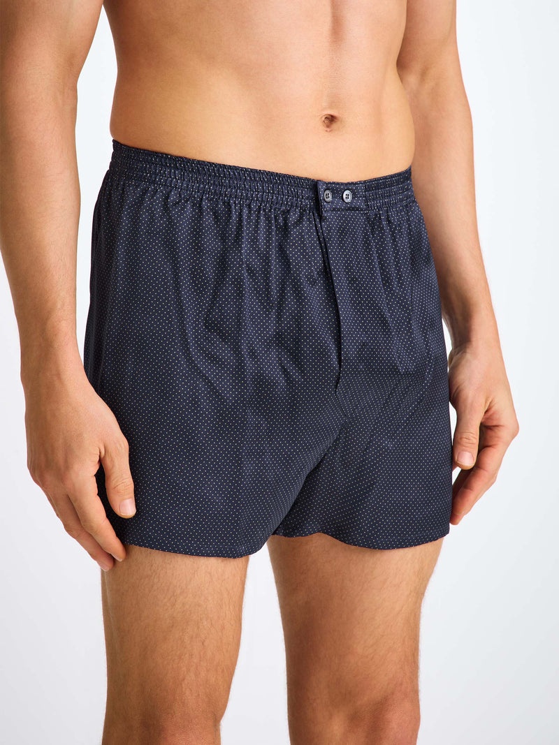 Men's Classic Fit Boxers Silk Satin Navy Micro Dot Print - 3