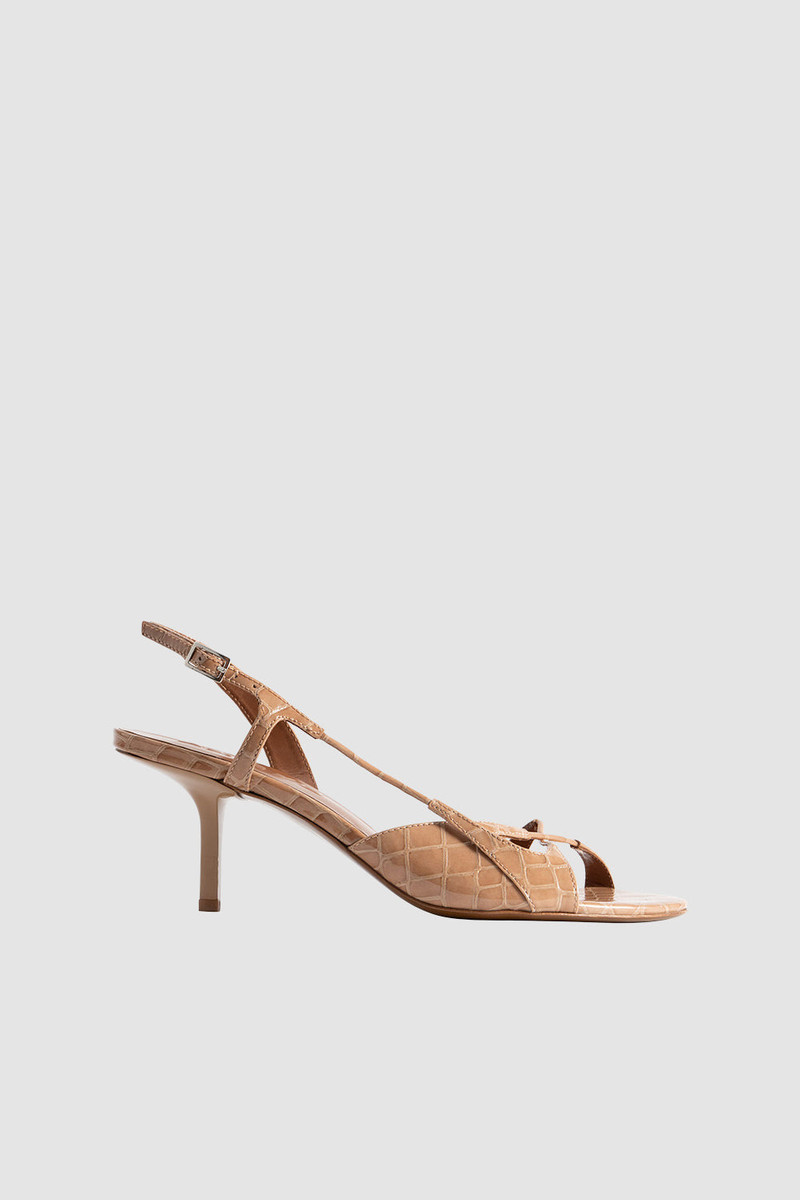 Sierra Light Tan Croco Embossed Leather Slingback Sandal 1
