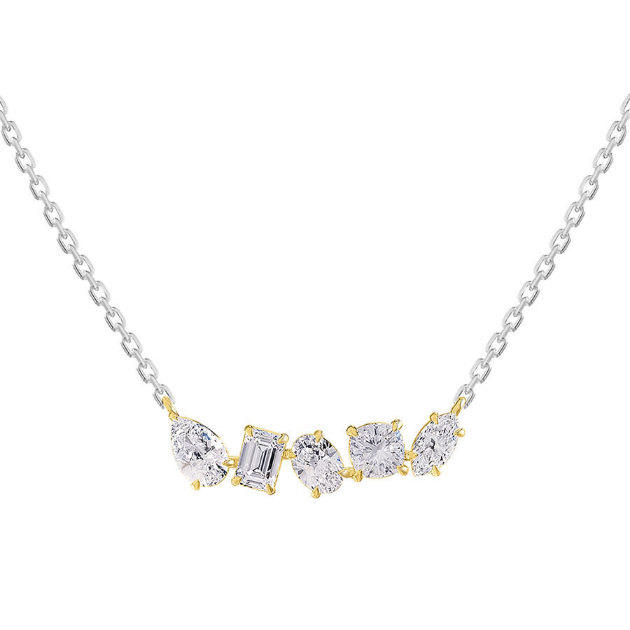 Diamond2Deal - Diamond2Deal 925 Sterling Silver Two-tone 2 Ct Multi Shape Lab Grown Diamond Pendant Necklace 18" VV - 1