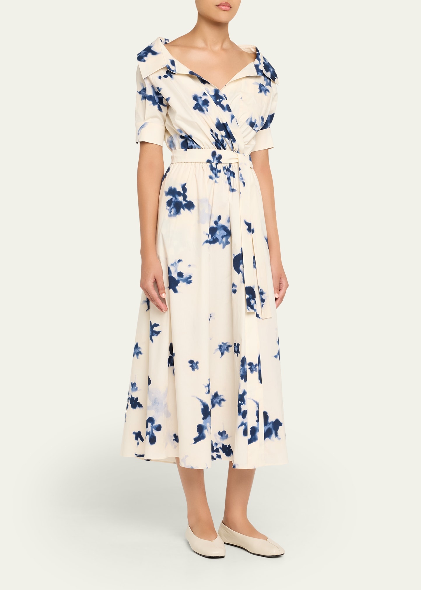Lydia Floral Short-Sleeve Wrap Midi Shirtdress - 4