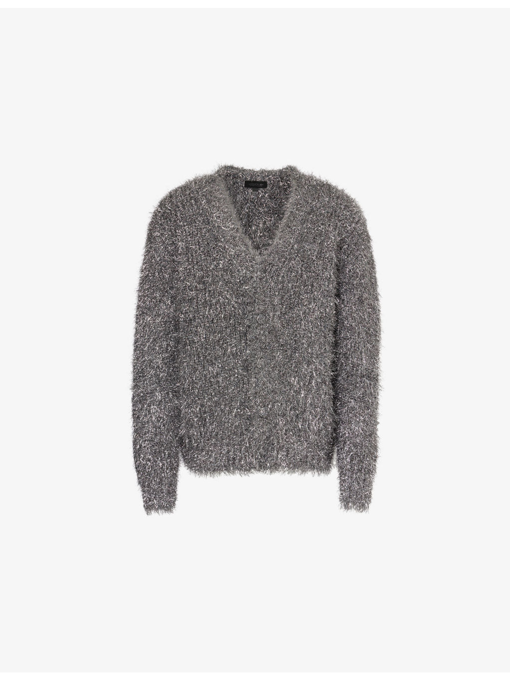 Metallic  V-Neck Textured Knitted Cardigan - 1