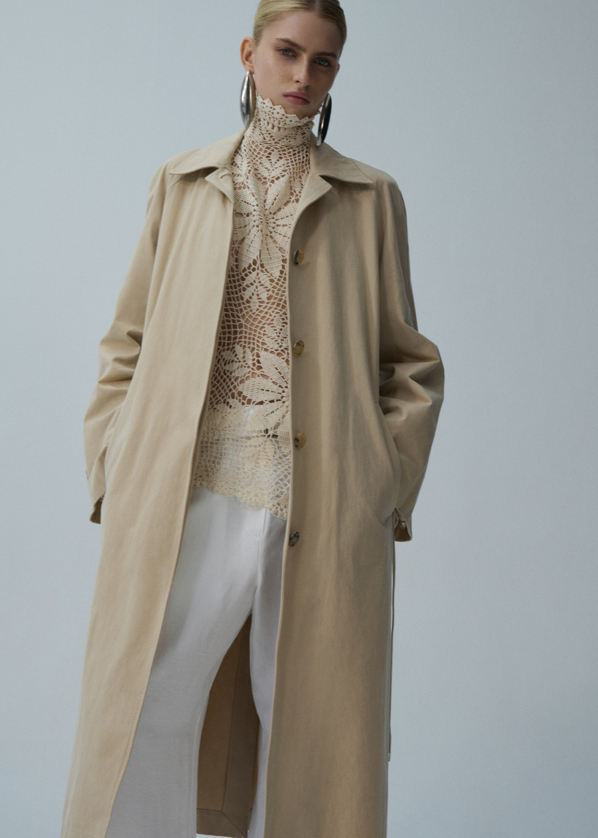 Wrap cotton trench coat in beige - 6
