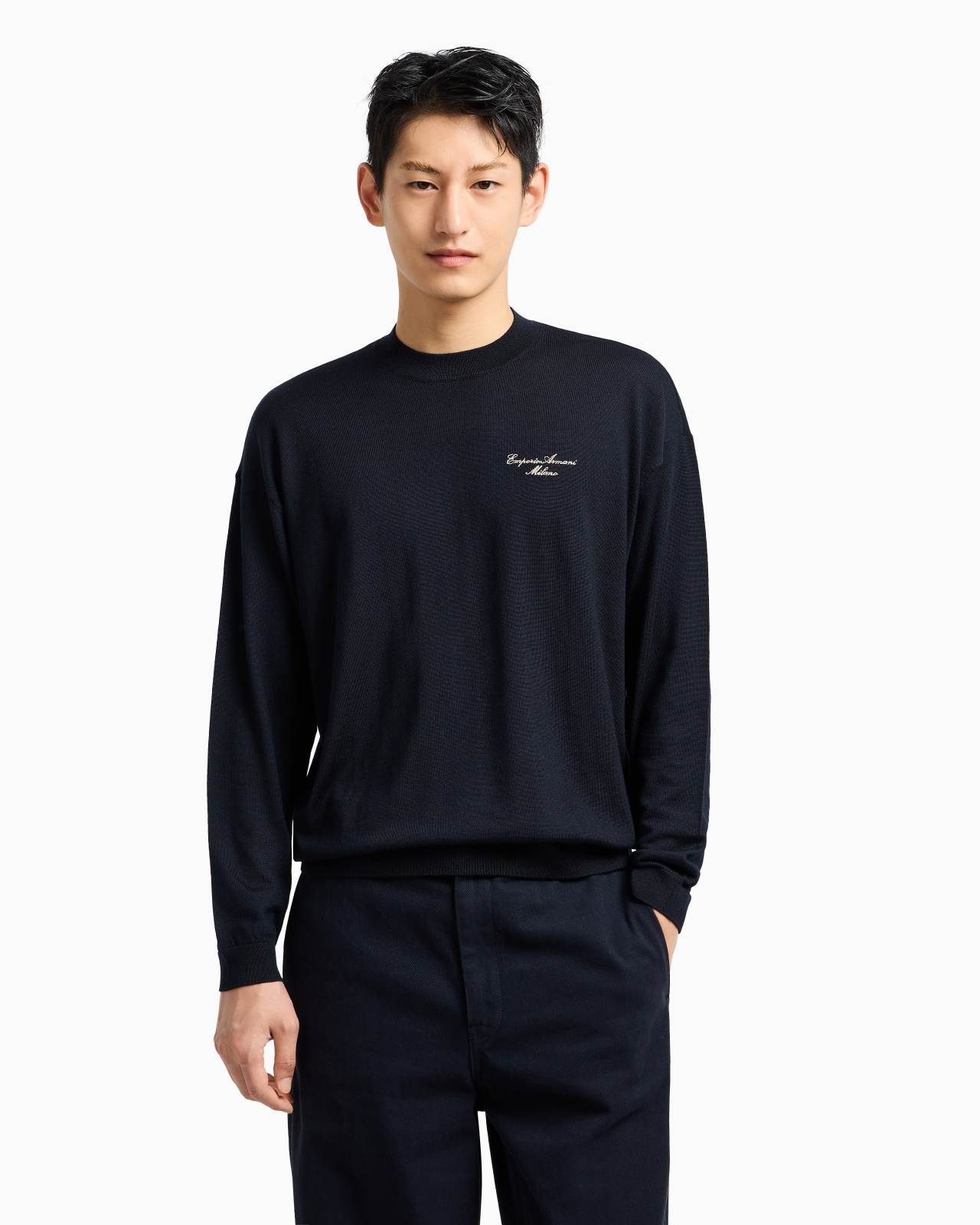 VIRGIN-WOOL PLAIN-KNIT JUMPER WITH ITALIC LOGO EMBROIDERY - 2