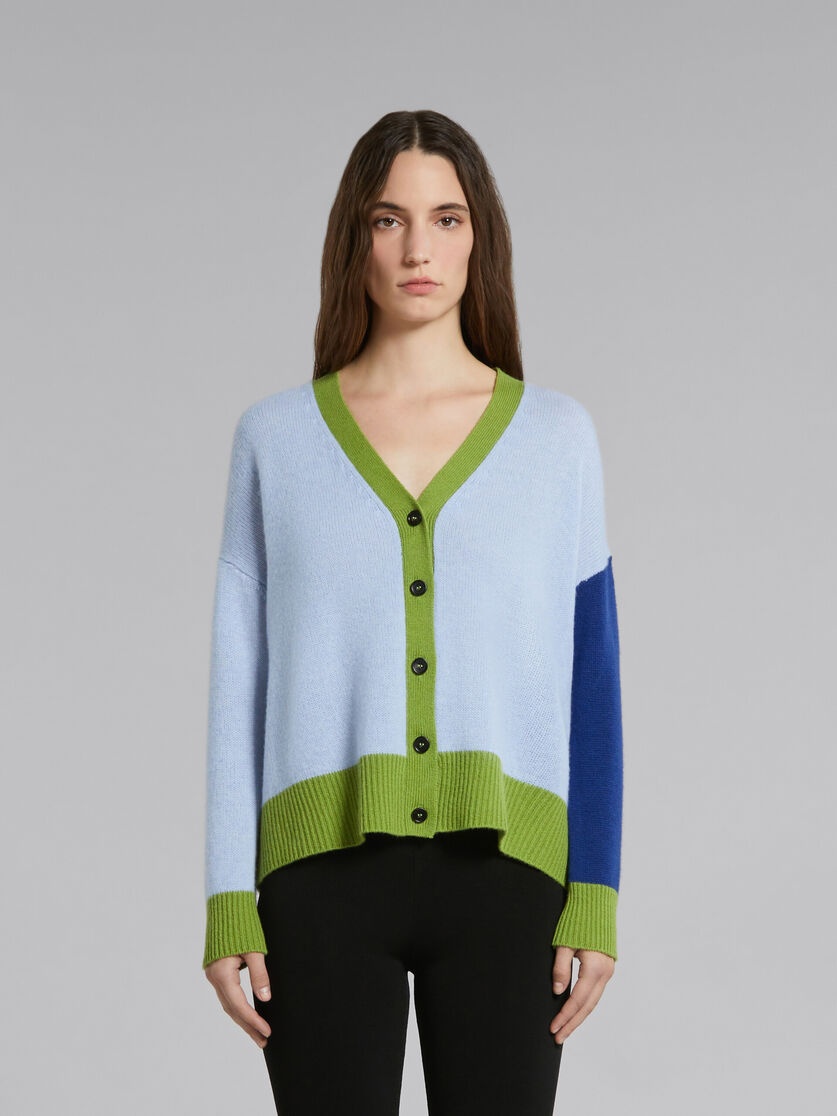 BLUE COLOUR-BLOCK CASHMERE CARDIGAN - 2