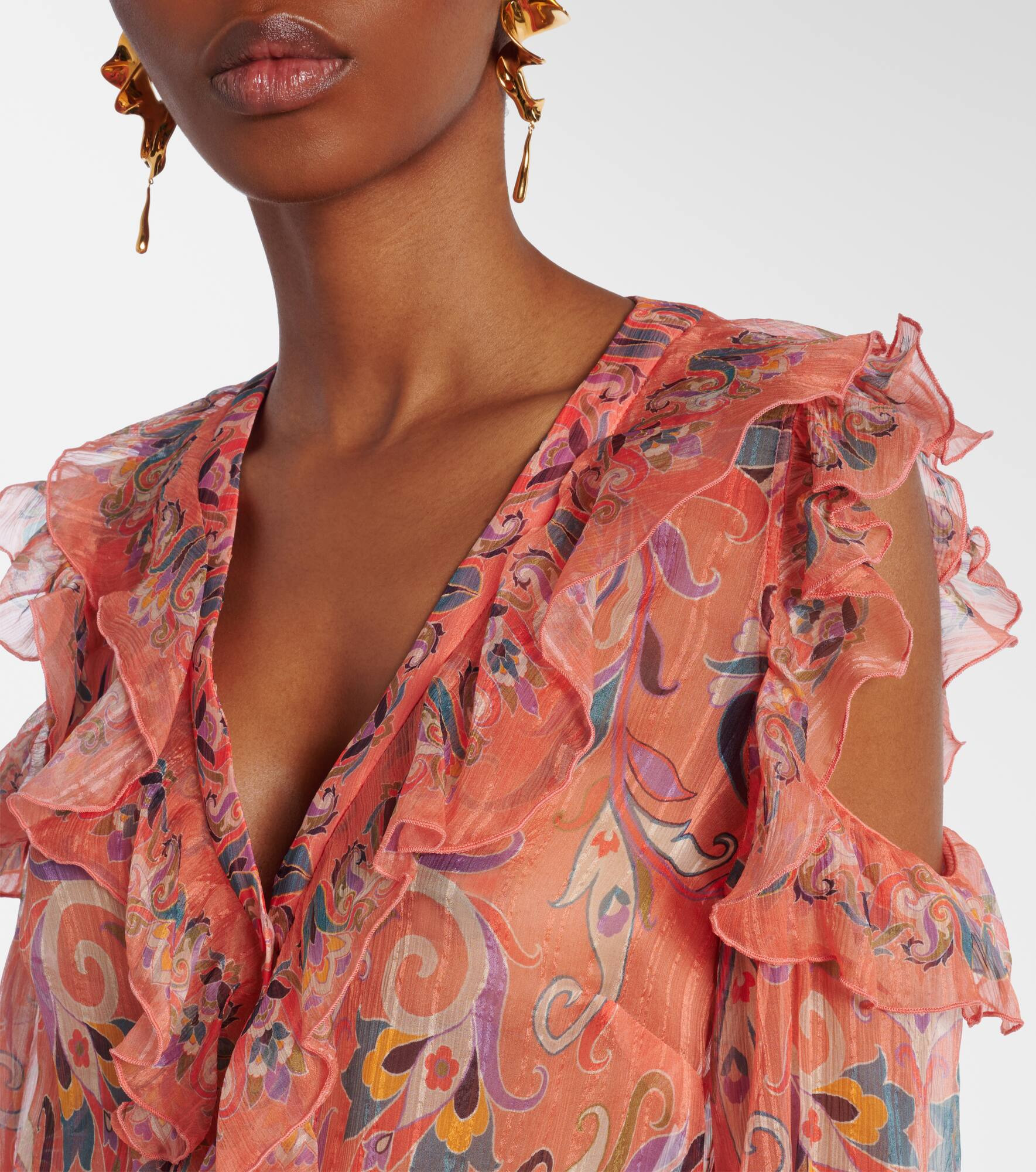 Printed ruffled silk blouse - 4