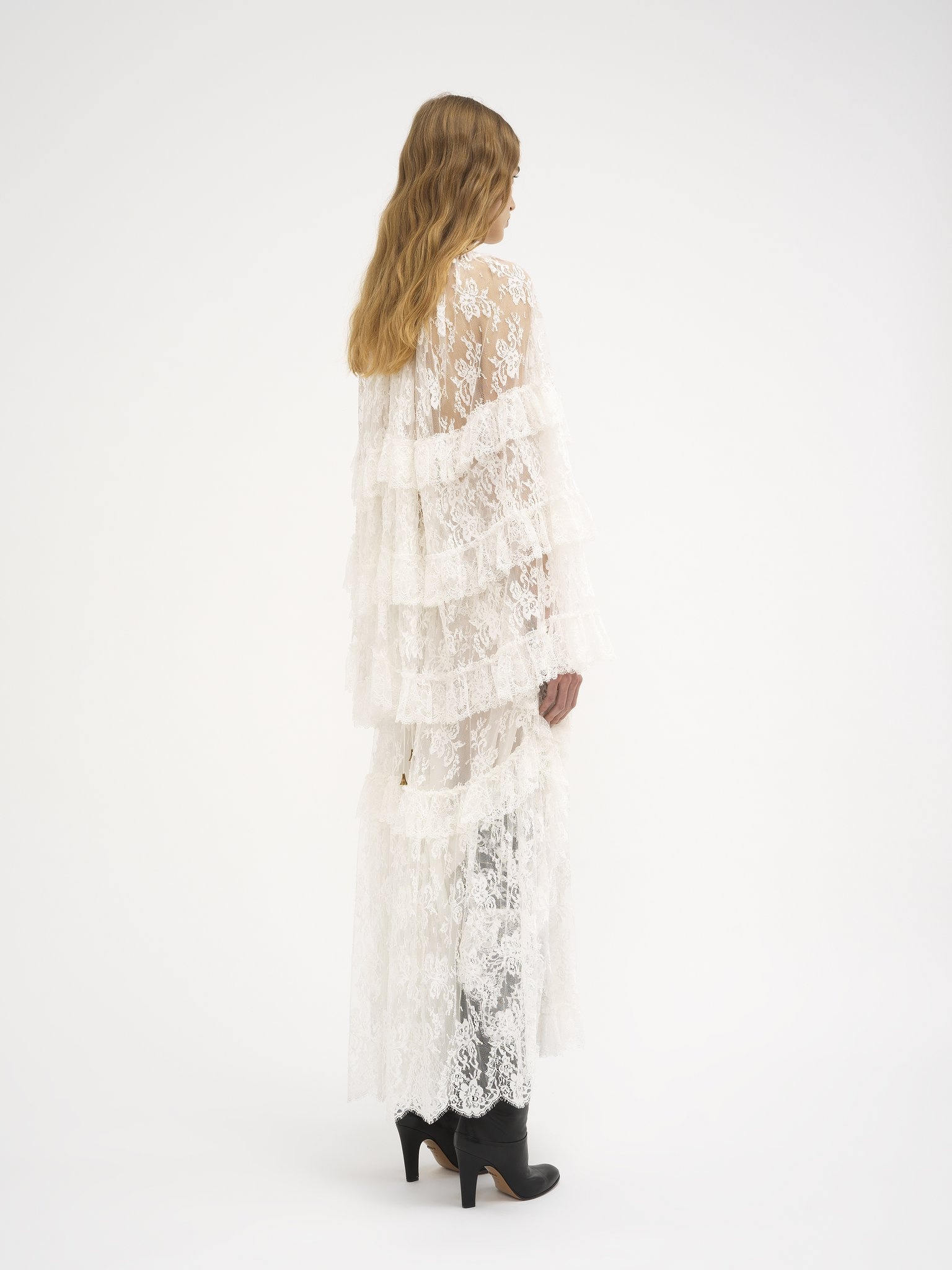 LONG RUFFLE DRESS IN SILK LACE - 6