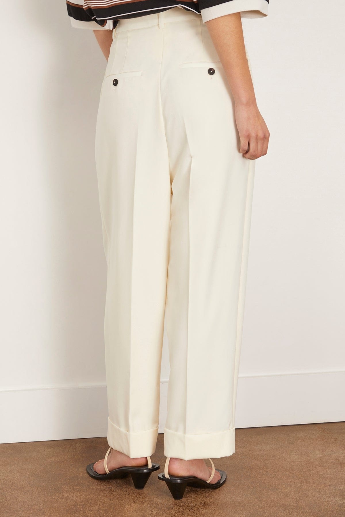 High Waisted Tailored Trousers in Off White - 4