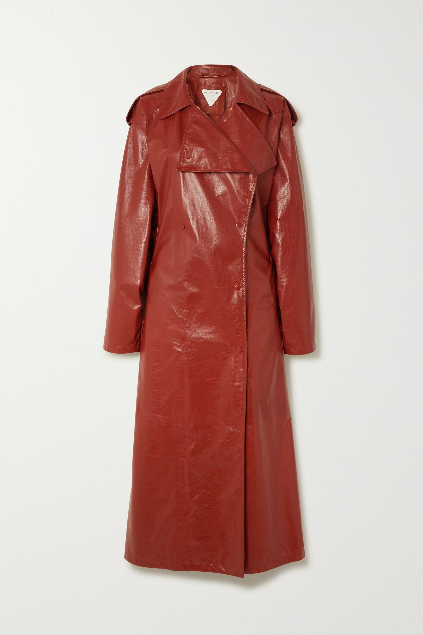 Crinkled glossed leather trench coat - 1