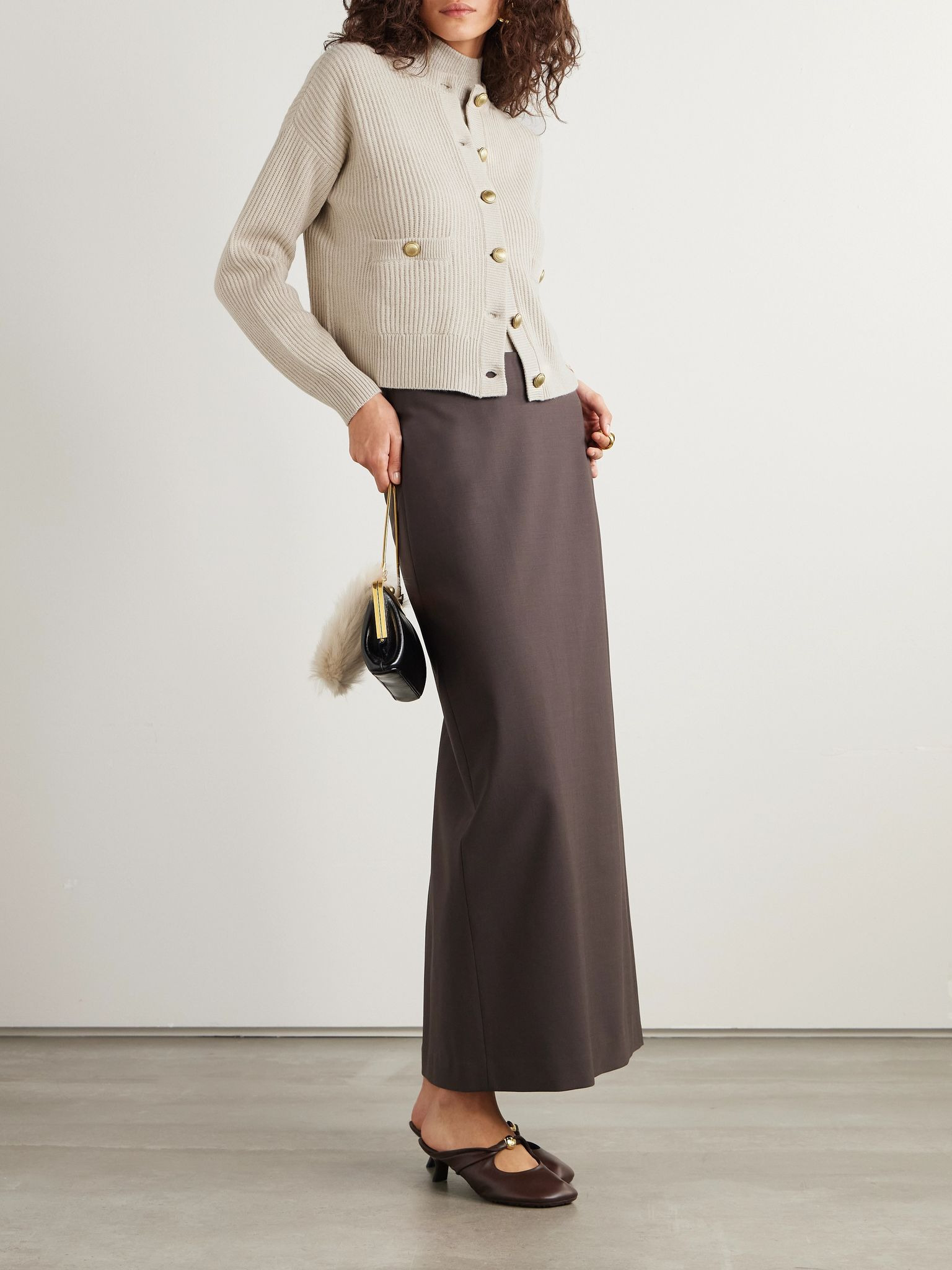 Ribbed wool, cashmere and silk-blend cardigan Beige - 2