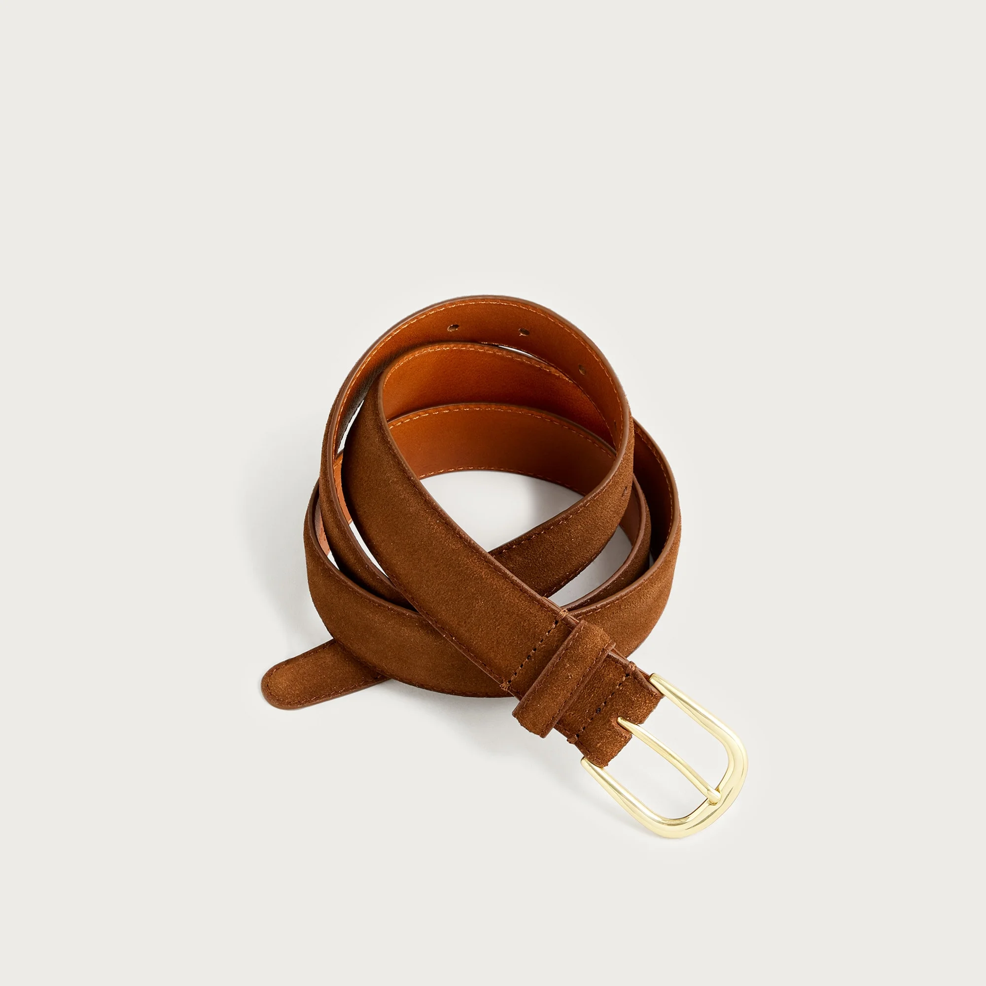 Italian suede and leather round-buckle dress belt - 1