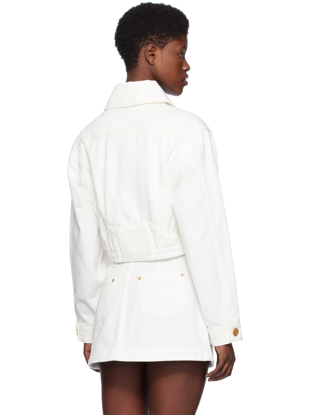 White Cropped Denim Jacket - 3
