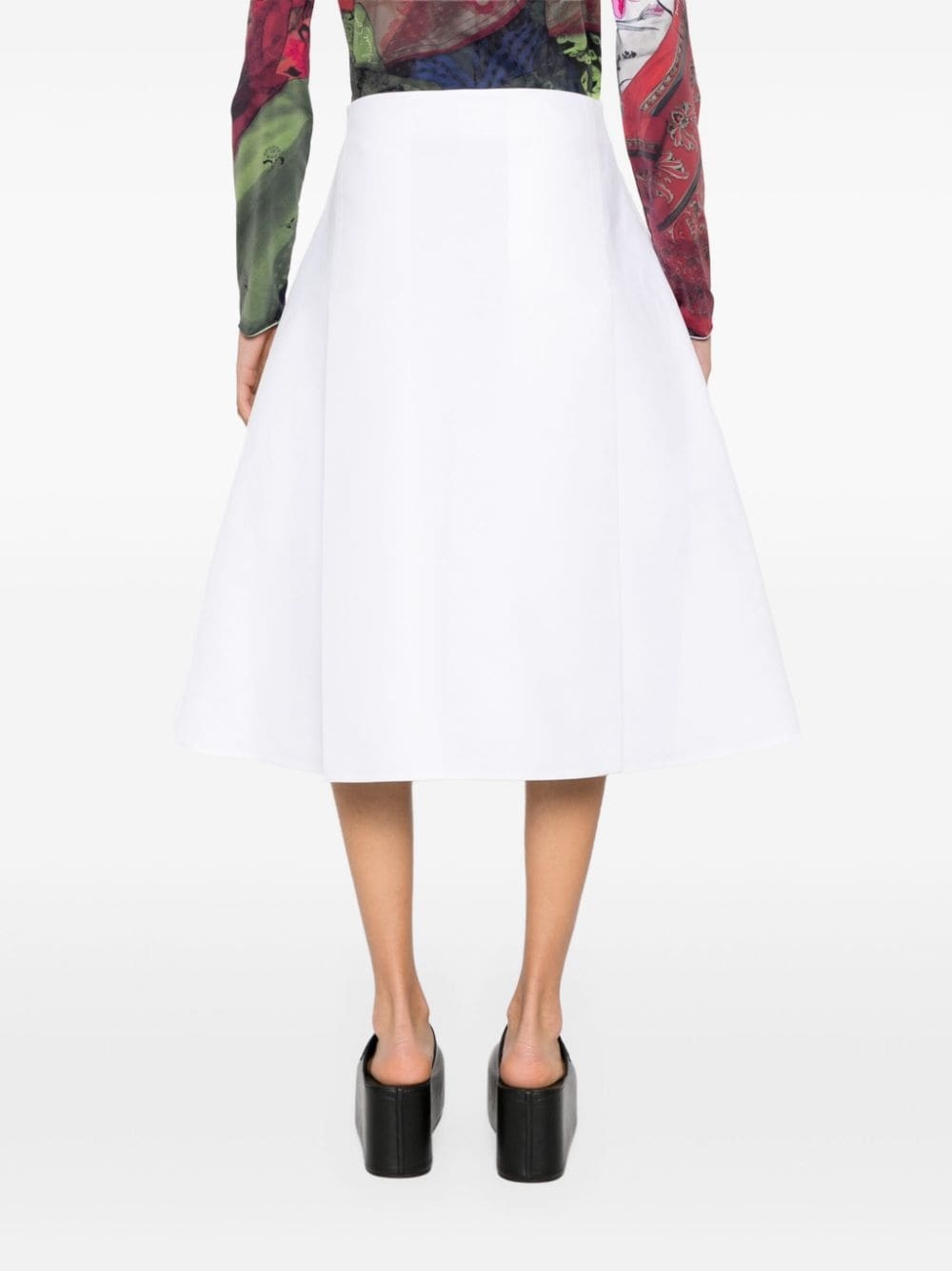 pleat-detail cotton midi skirt - 4