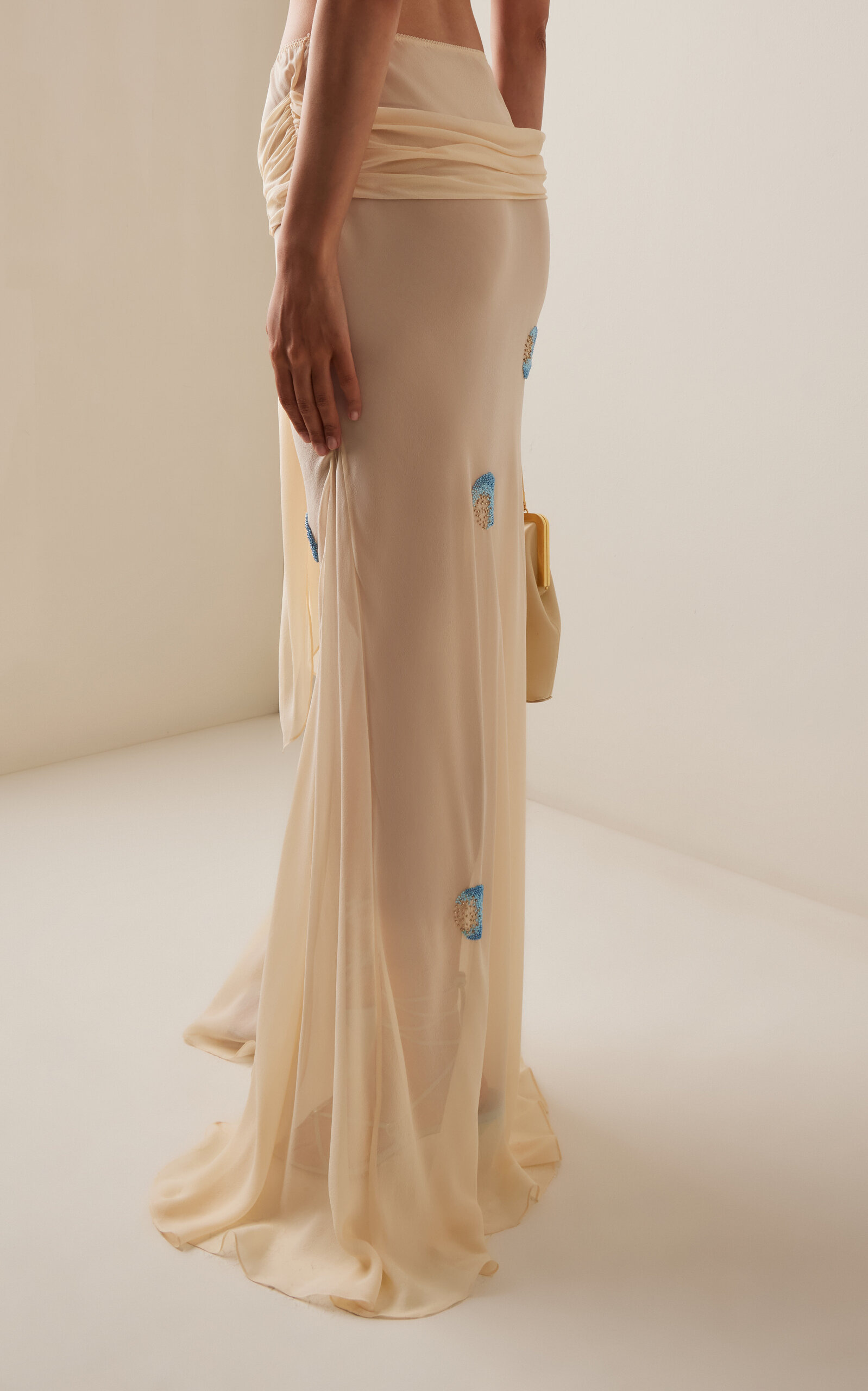 Dorothy Beaded Tie-Front Silk Maxi Skirt ivory - 4