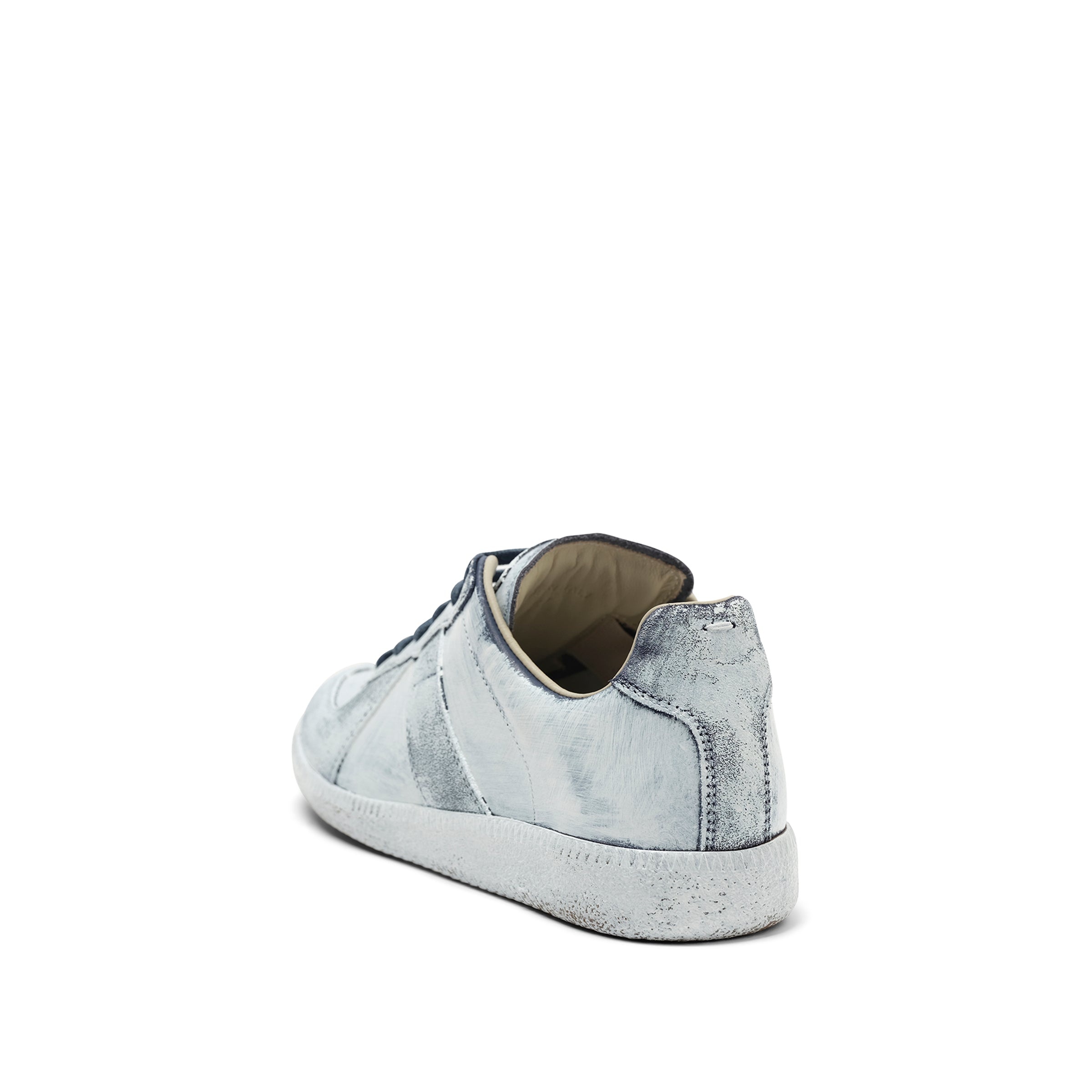 Replica Painted Leather Sneakers in White/Blue - 3