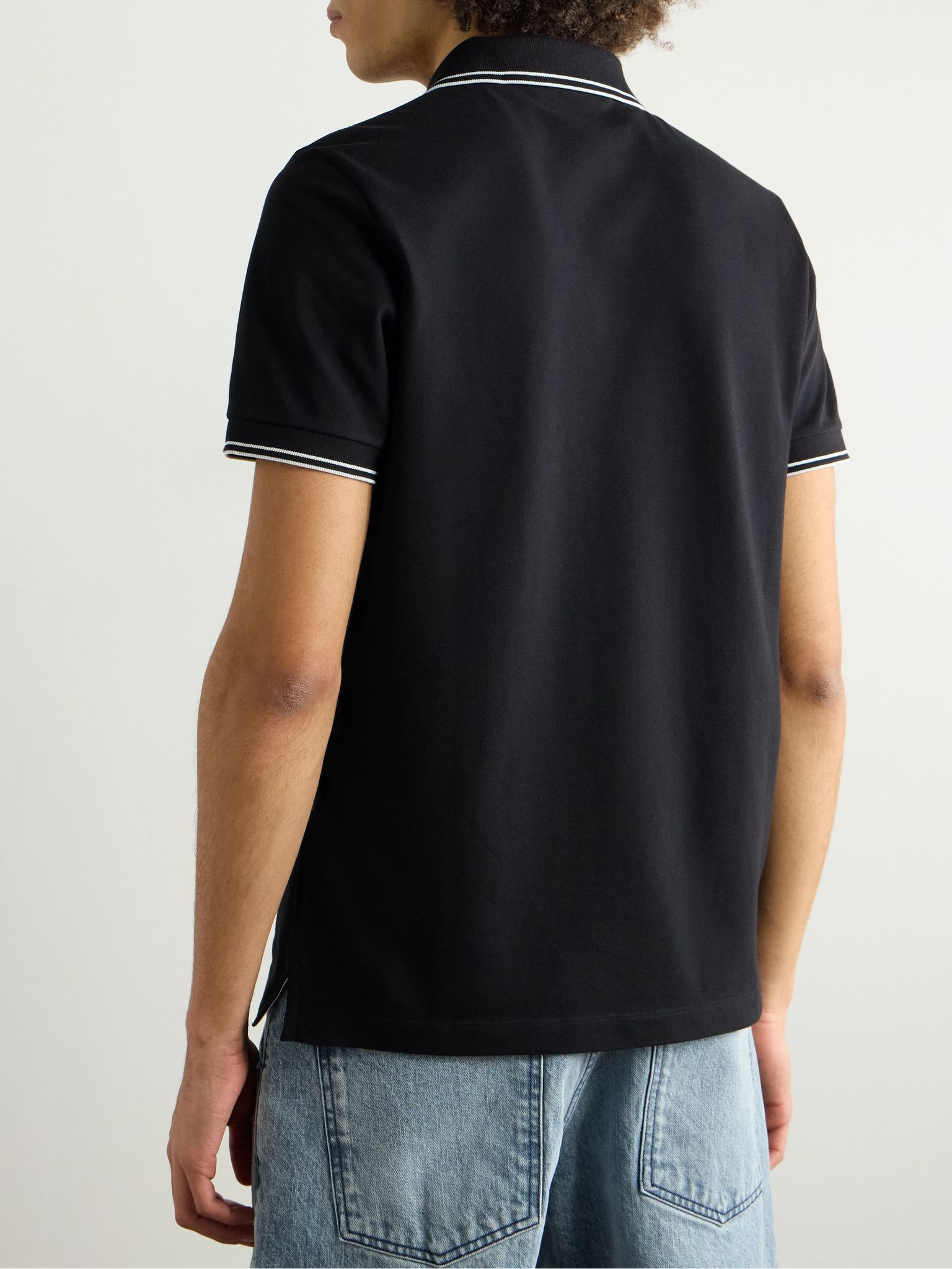 Logo-Appliquéd Cotton-Blend Piqué Polo Shirt Black - 3