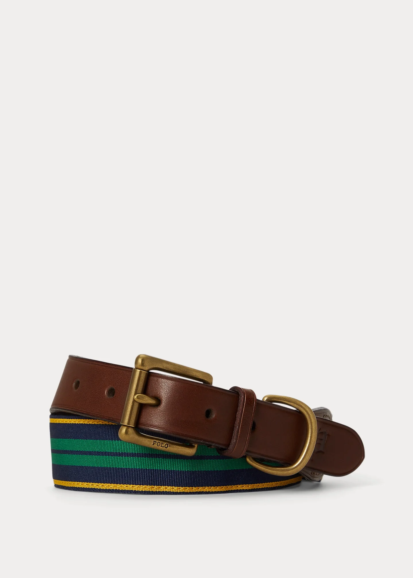 Leather-Trim Striped Grosgrain Belt - 1