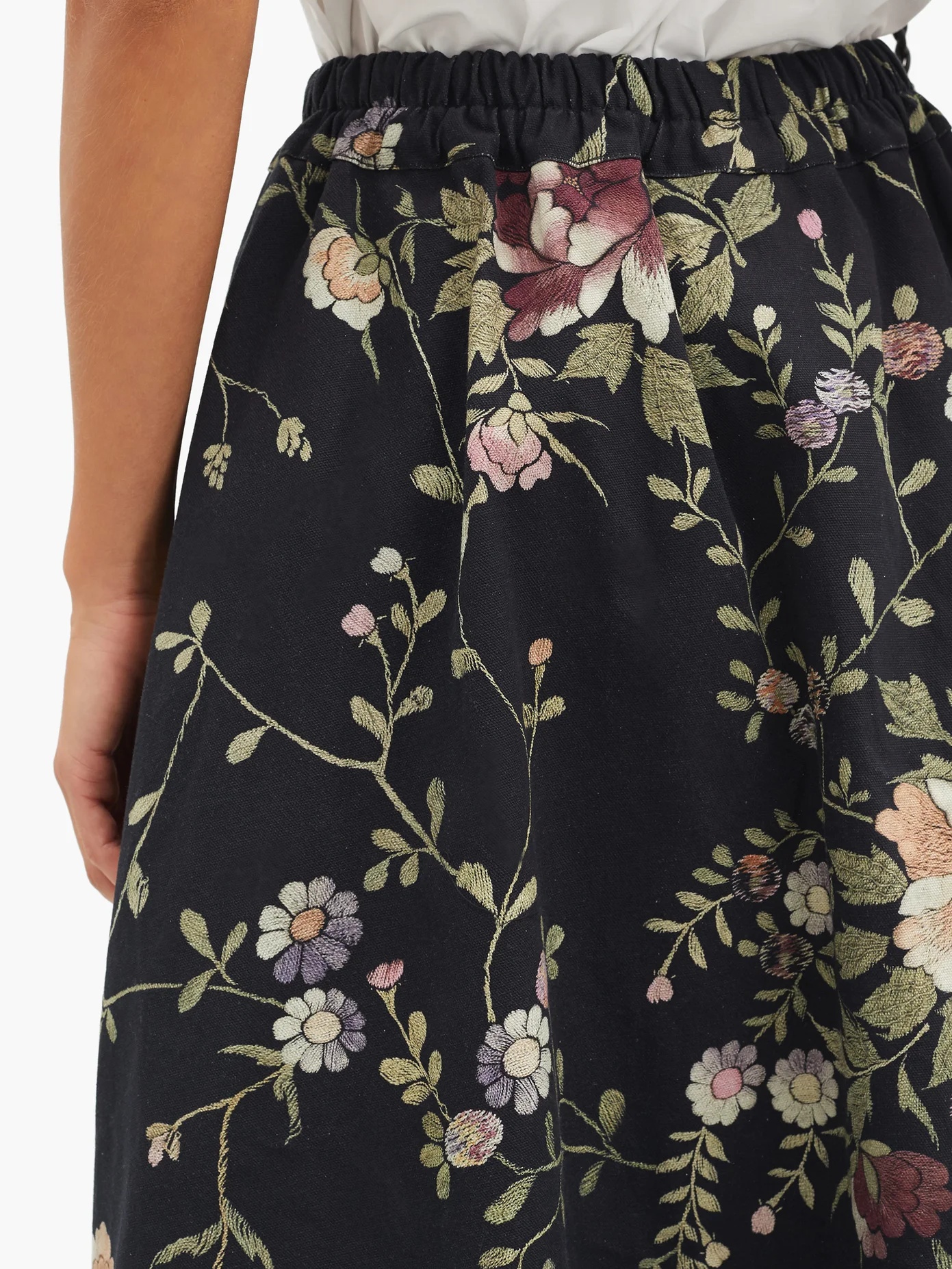 Daisy floral-embroidered cotton-canvas midi skirt - 4