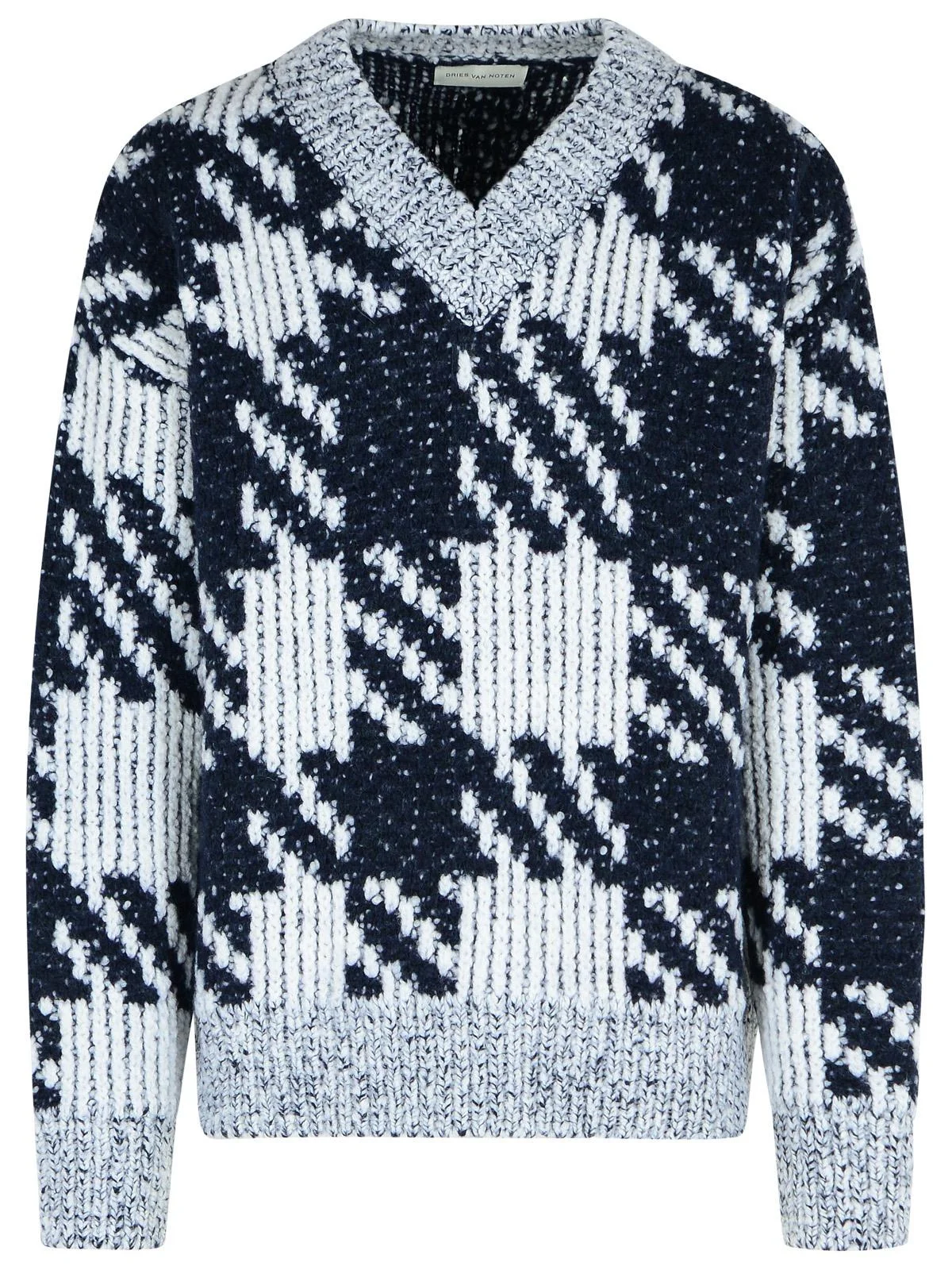 Dries Van Noten White And Navy 'Macao' Wool And Alpaca Sweater Men - 1