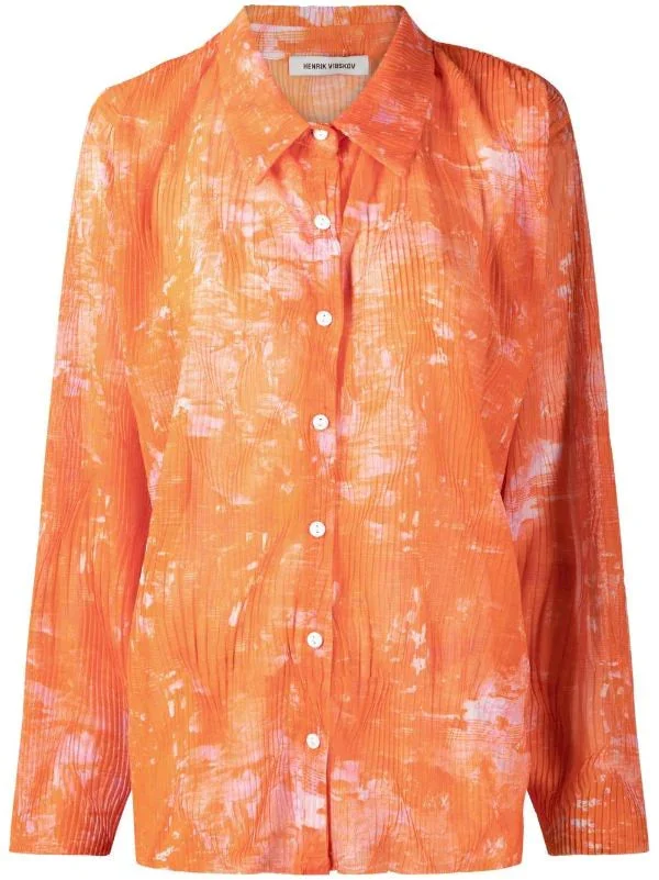 SHORT MESH PLISSÉ SHIRT - ORANGE RIDDLE - 1