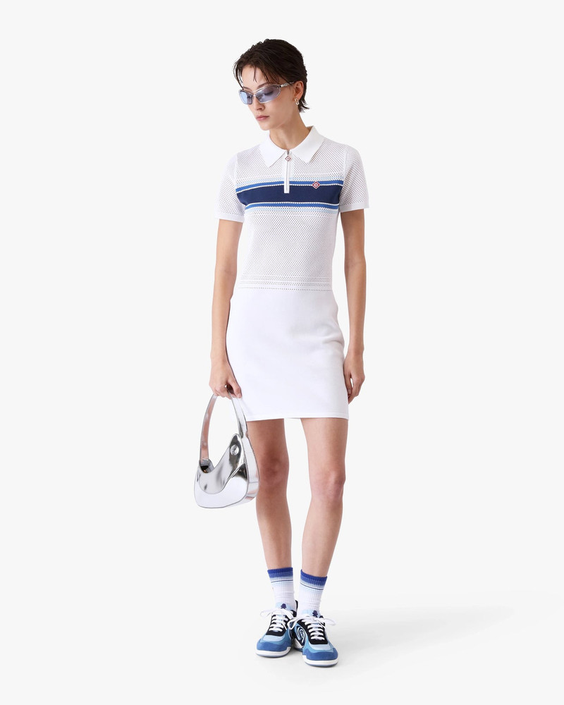 White & Blue Striped Mesh Midi Dress | Casablanca Paris 4
