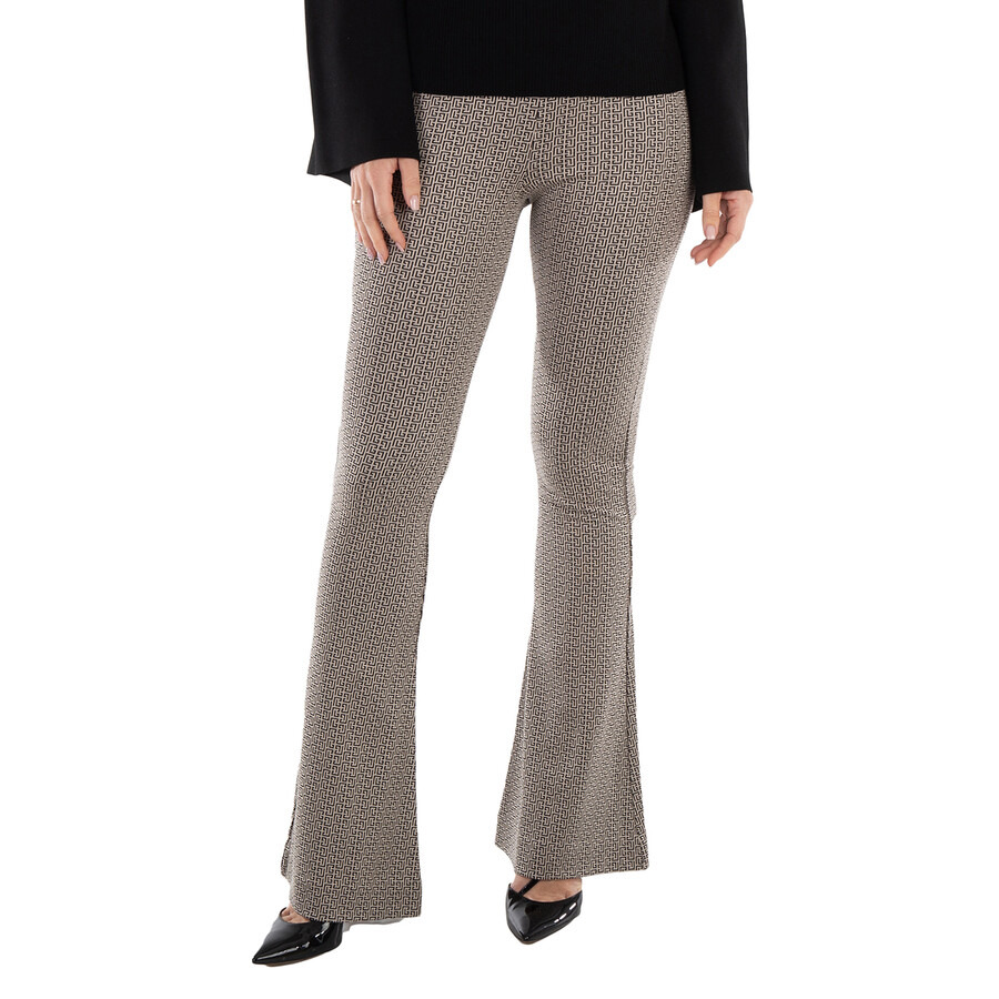 Balmain Ladies Ivoire / Noir Flared Monogrammed Jacquard Trousers - 3