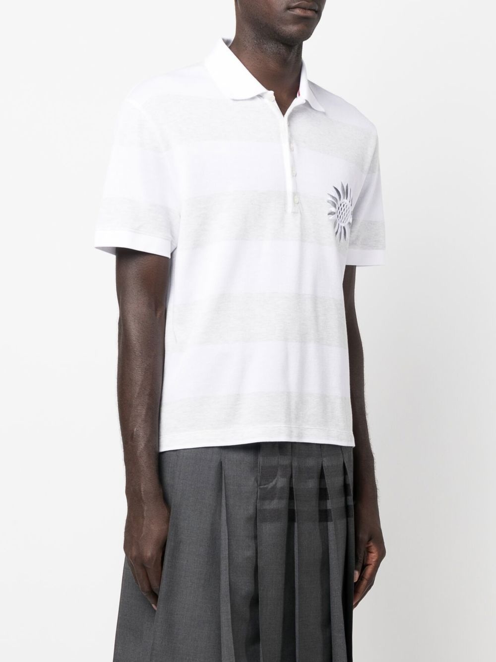 flower-embroidered striped polo shirt - 3