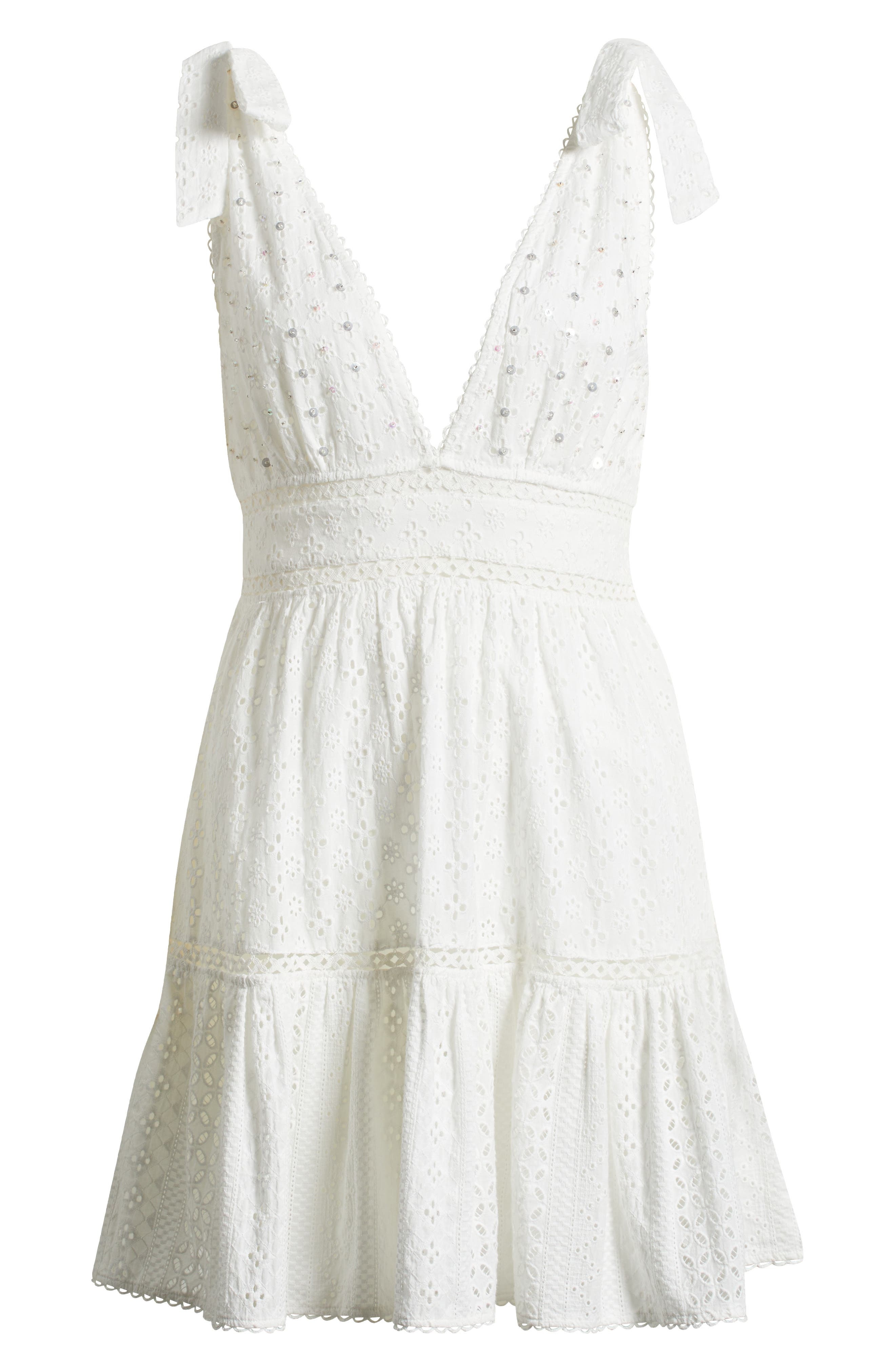 Poupette St Barth Cara Sequin Eyelet Cotton Cover-Up Mini Sundress in Natural White Plain at Nordstr - 6