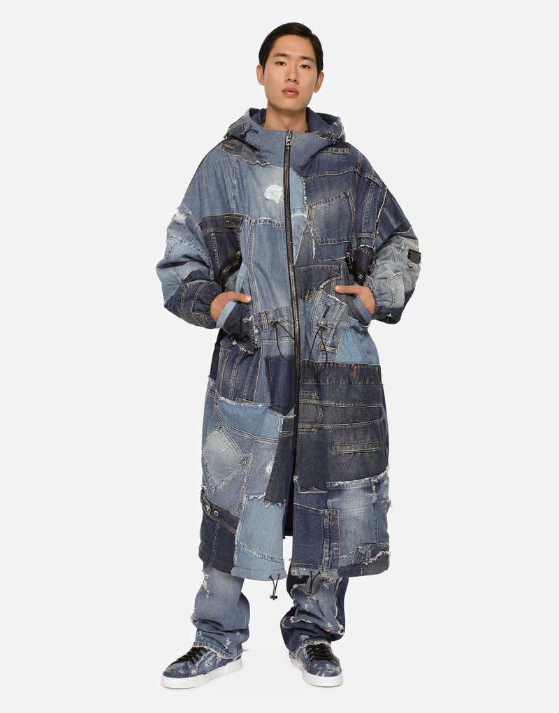 Dolce & Gabbana Stretch patchwork denim trench coat outlook